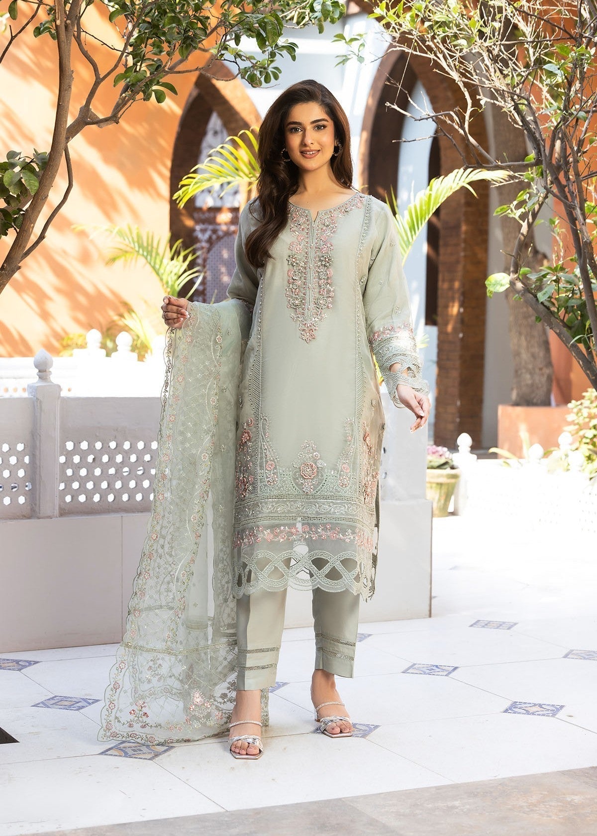 organza Kurta Set in Grey
