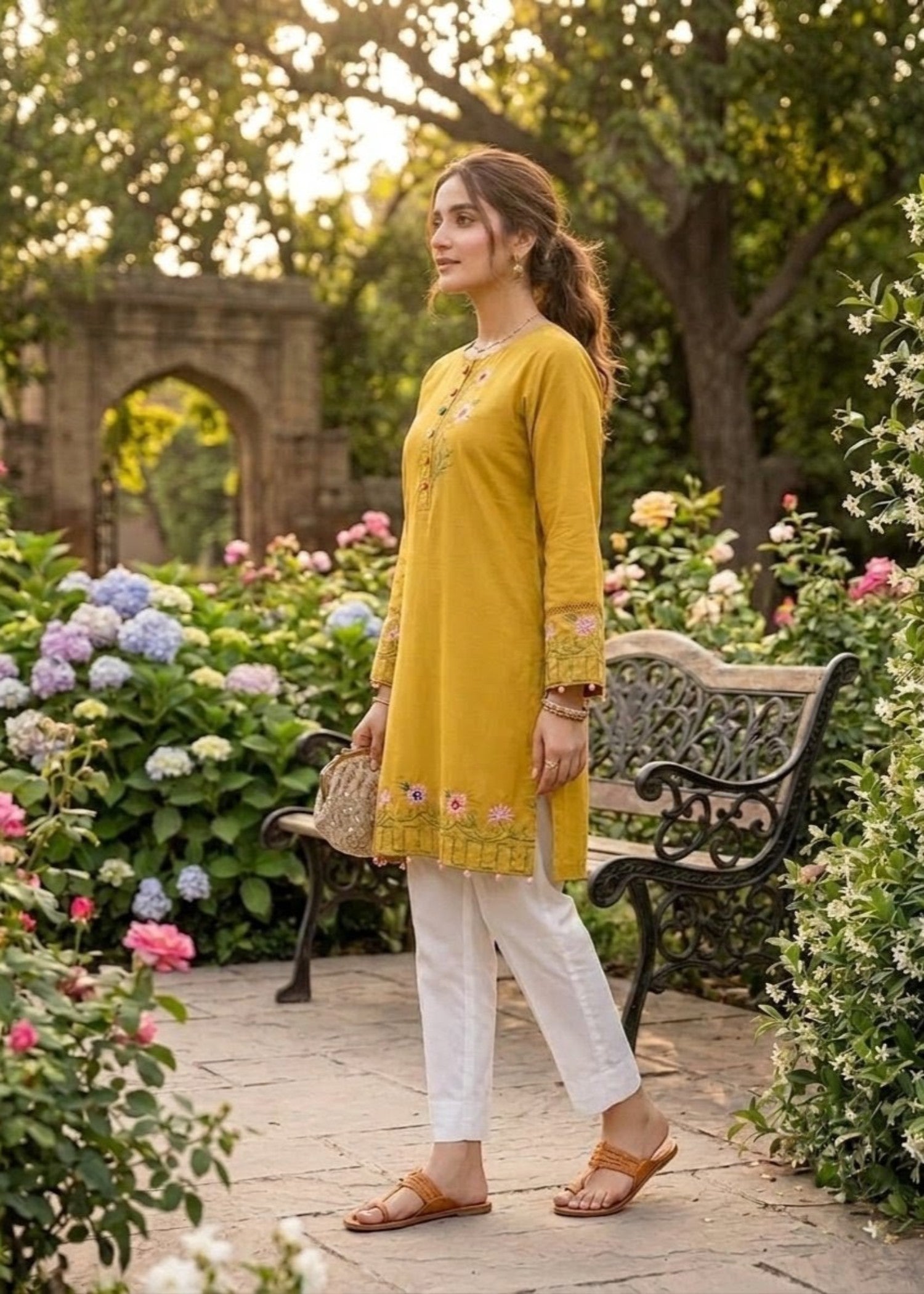 cotton Kurta Set in Goldenrod