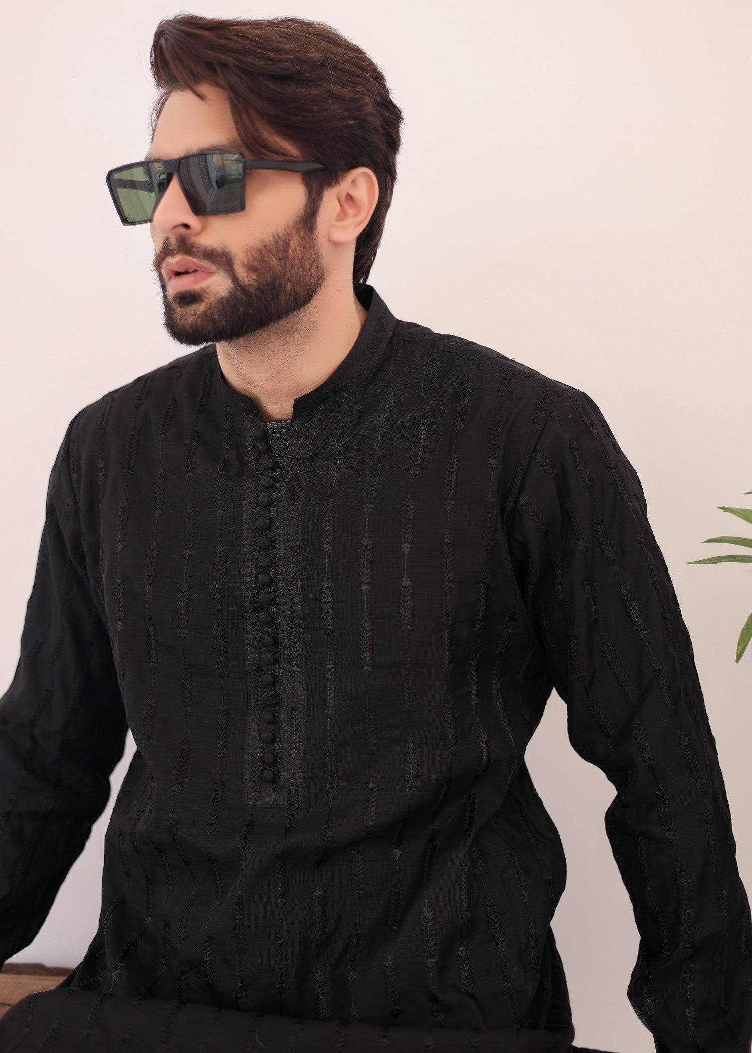 paper silk Kurta Set in Black