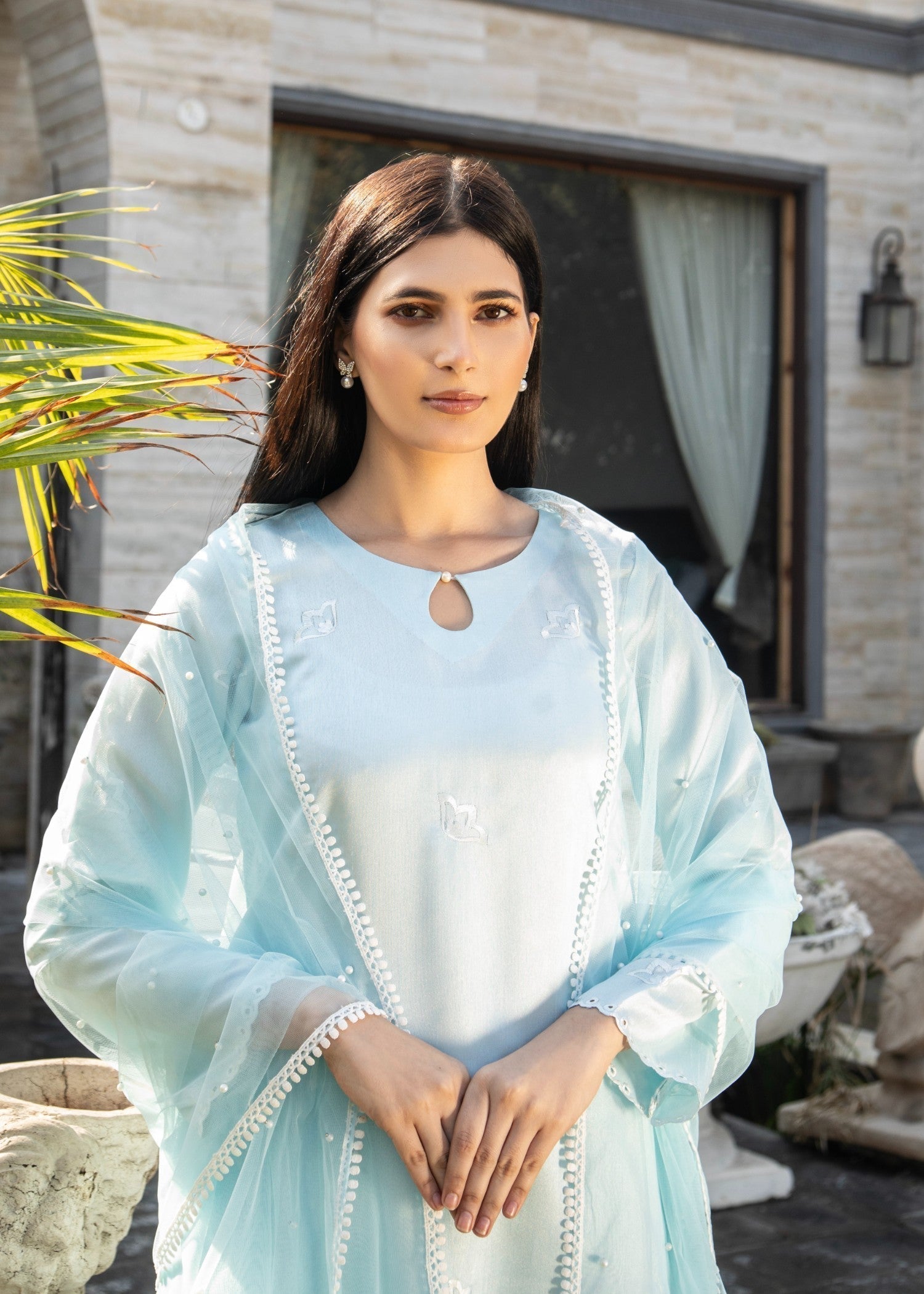 poly silk Kurta Set in Ice blue