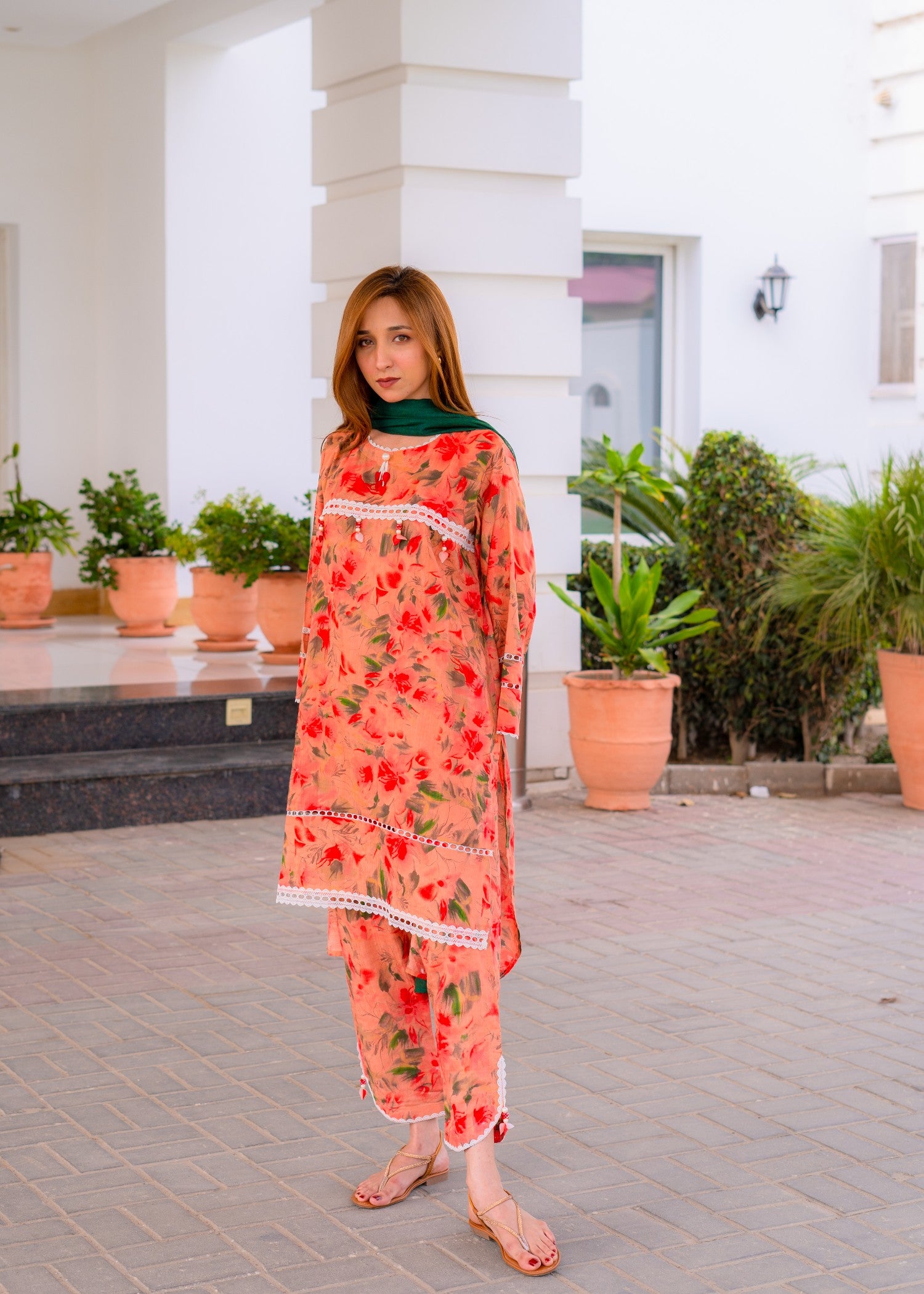 lawn Co Ord Sets in Sunset orange