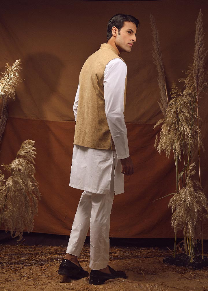 twill khaddar Waistcoat in Beige