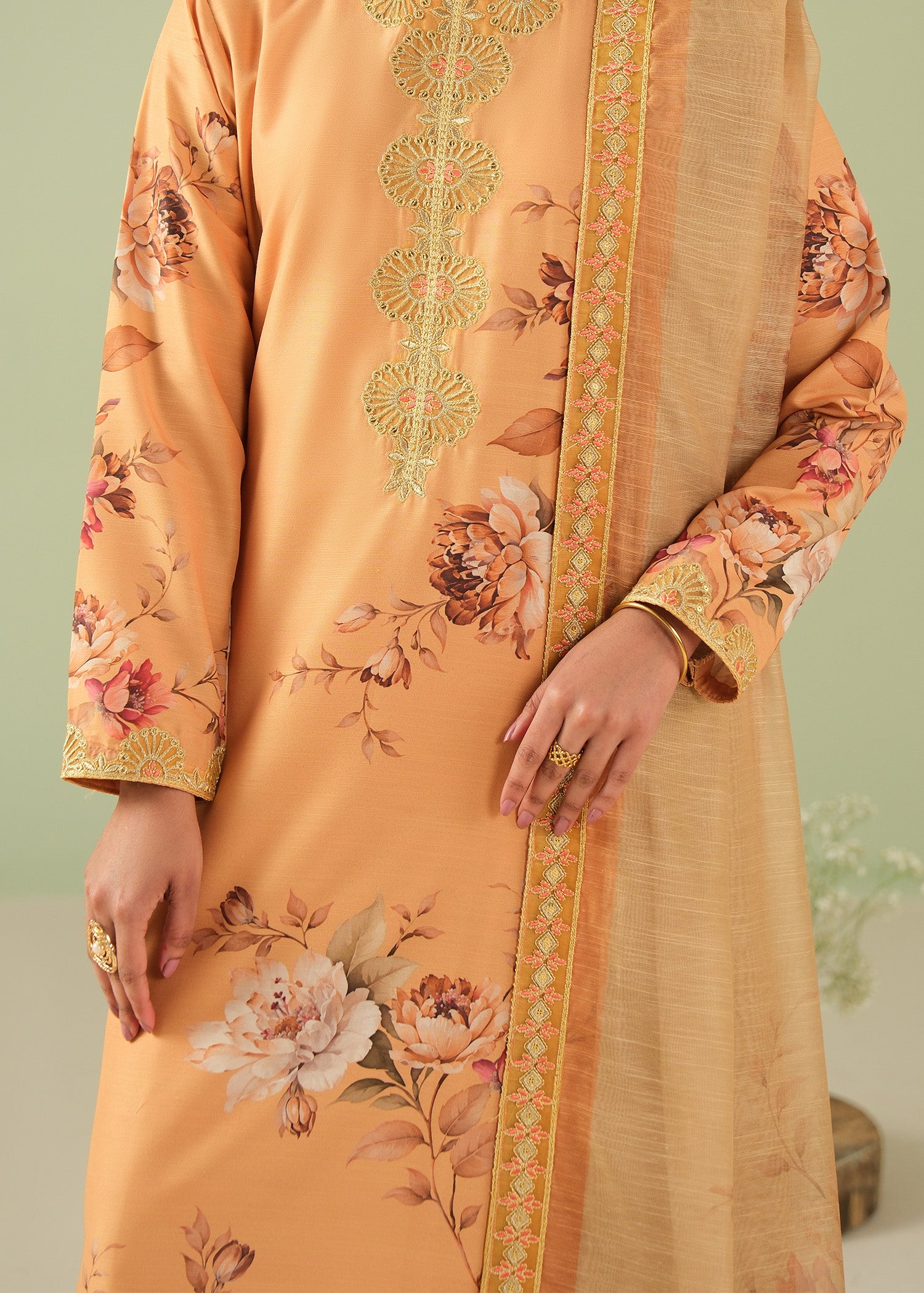 raw silk Kurta Set in Yellow-orange