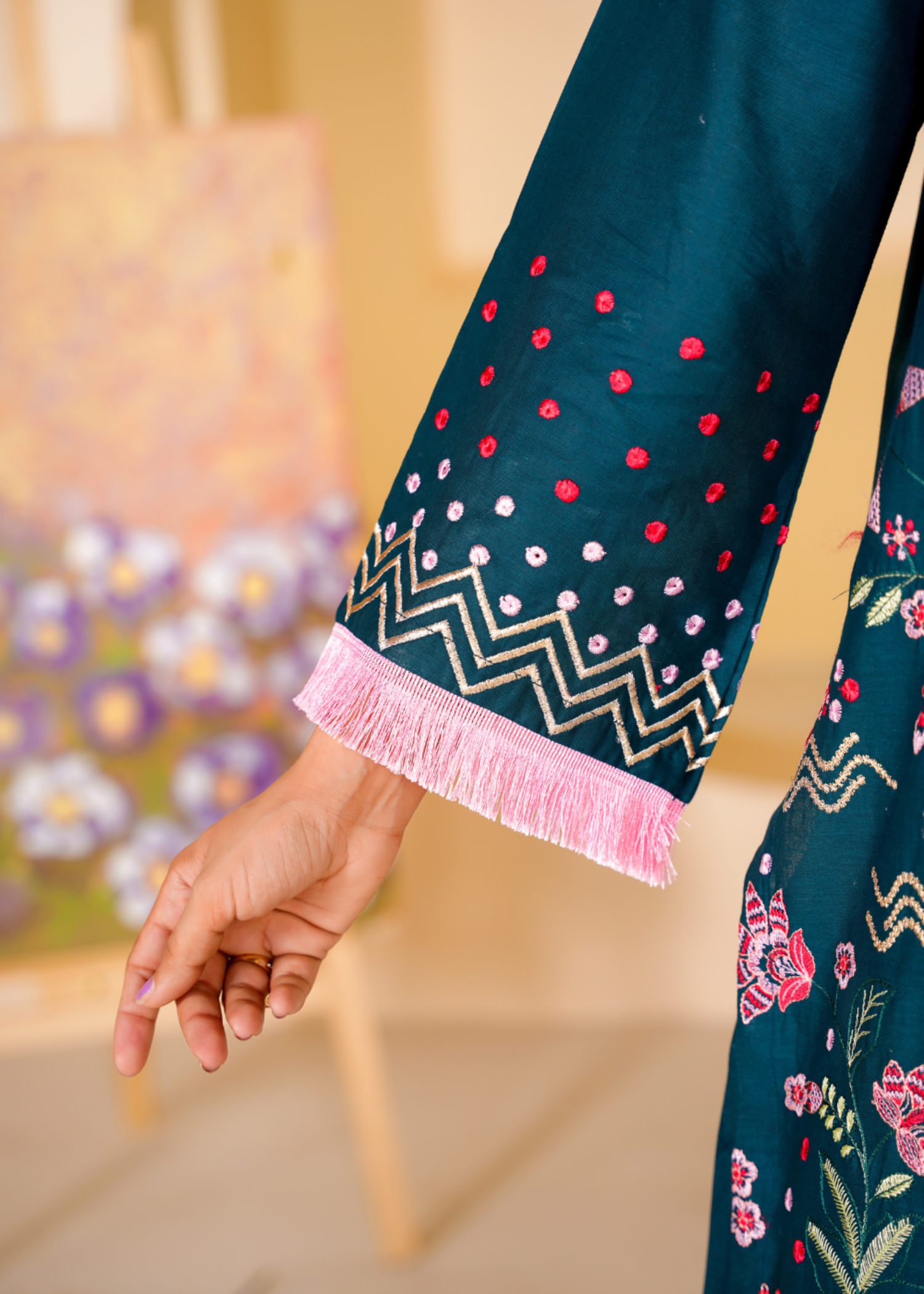 lawn cotton Kurta Set in Steel blue