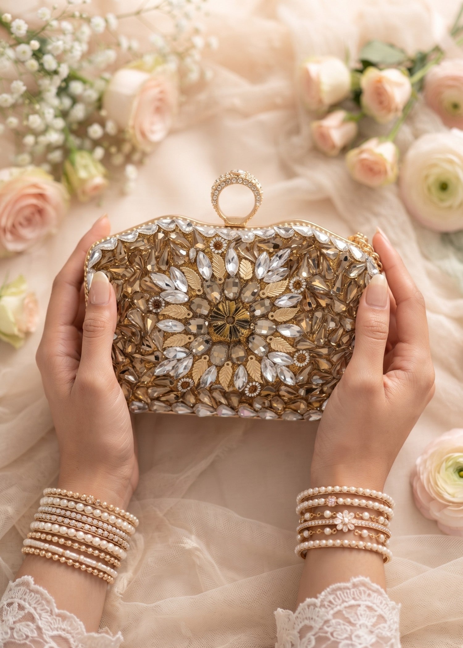 Clutch in Gold Color by - Trendy Women Clutch QJG1368
