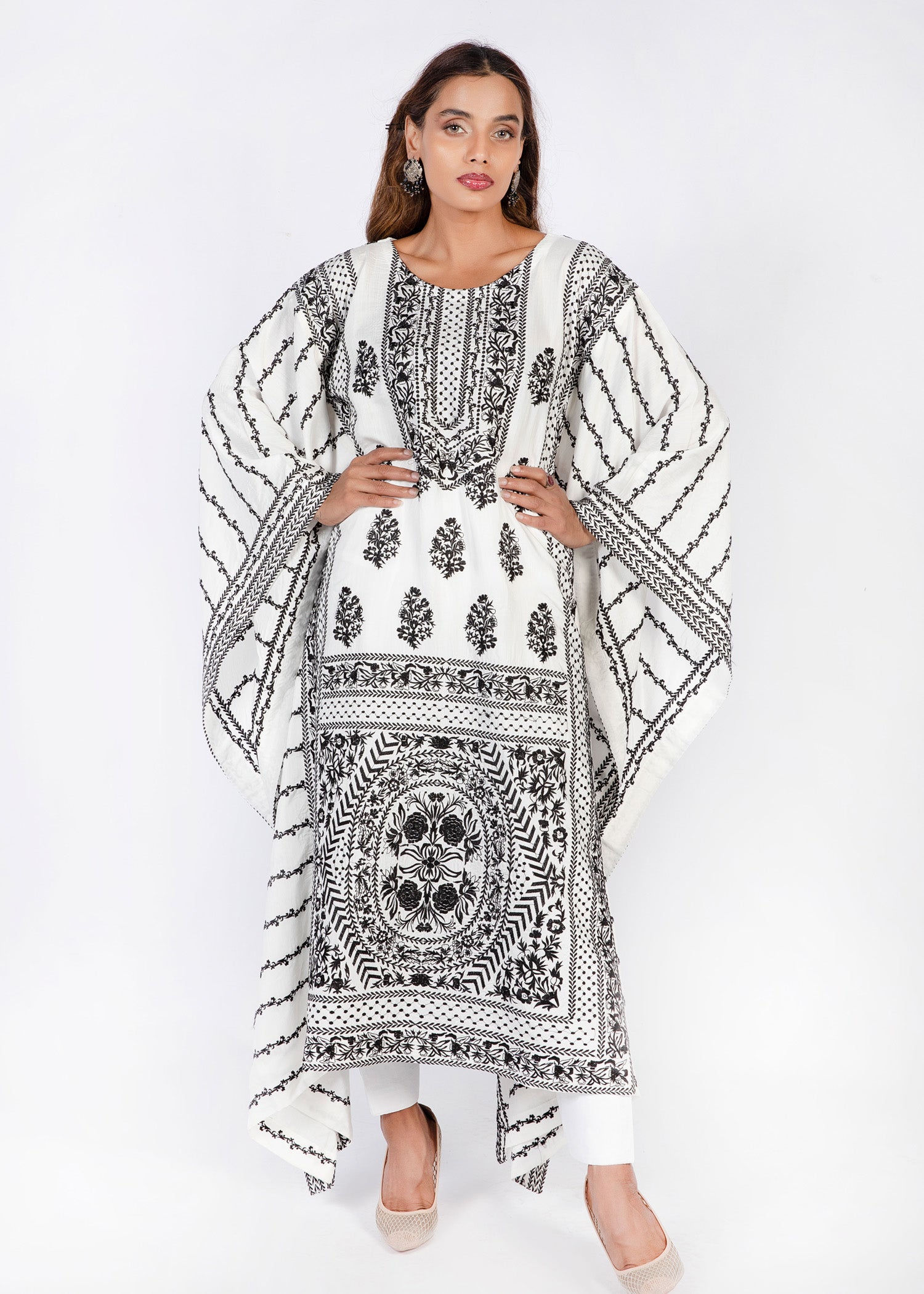 cotton silk Kaftan in White