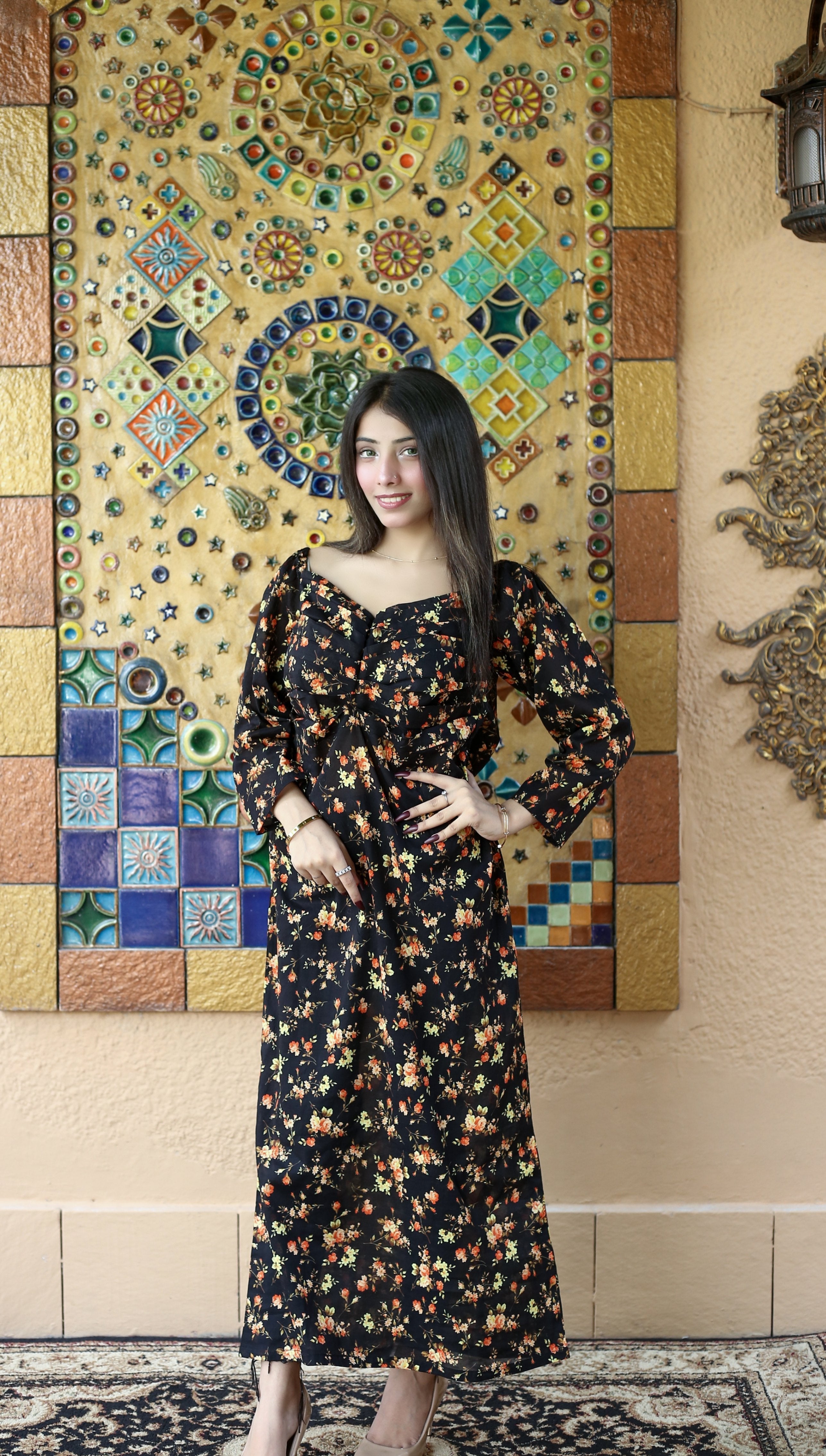 lawn cotton Dress in Smoke black