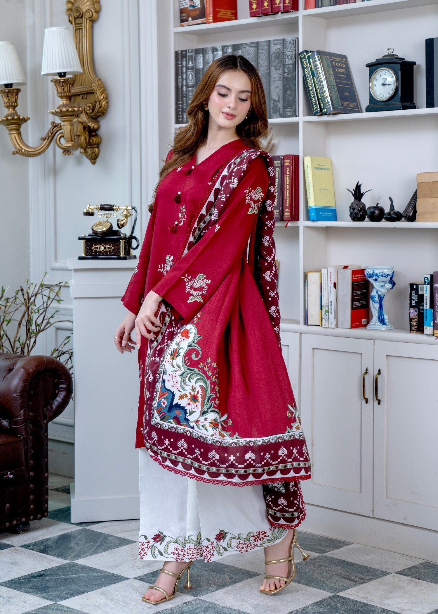 viscose Unstitched in Burnt red