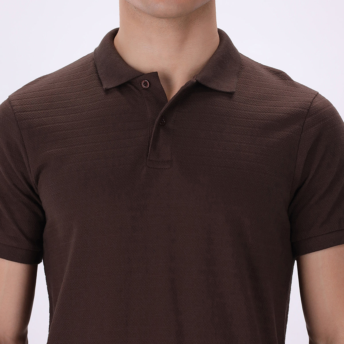 cotton dobby Polo Shirt in Chocolate brown