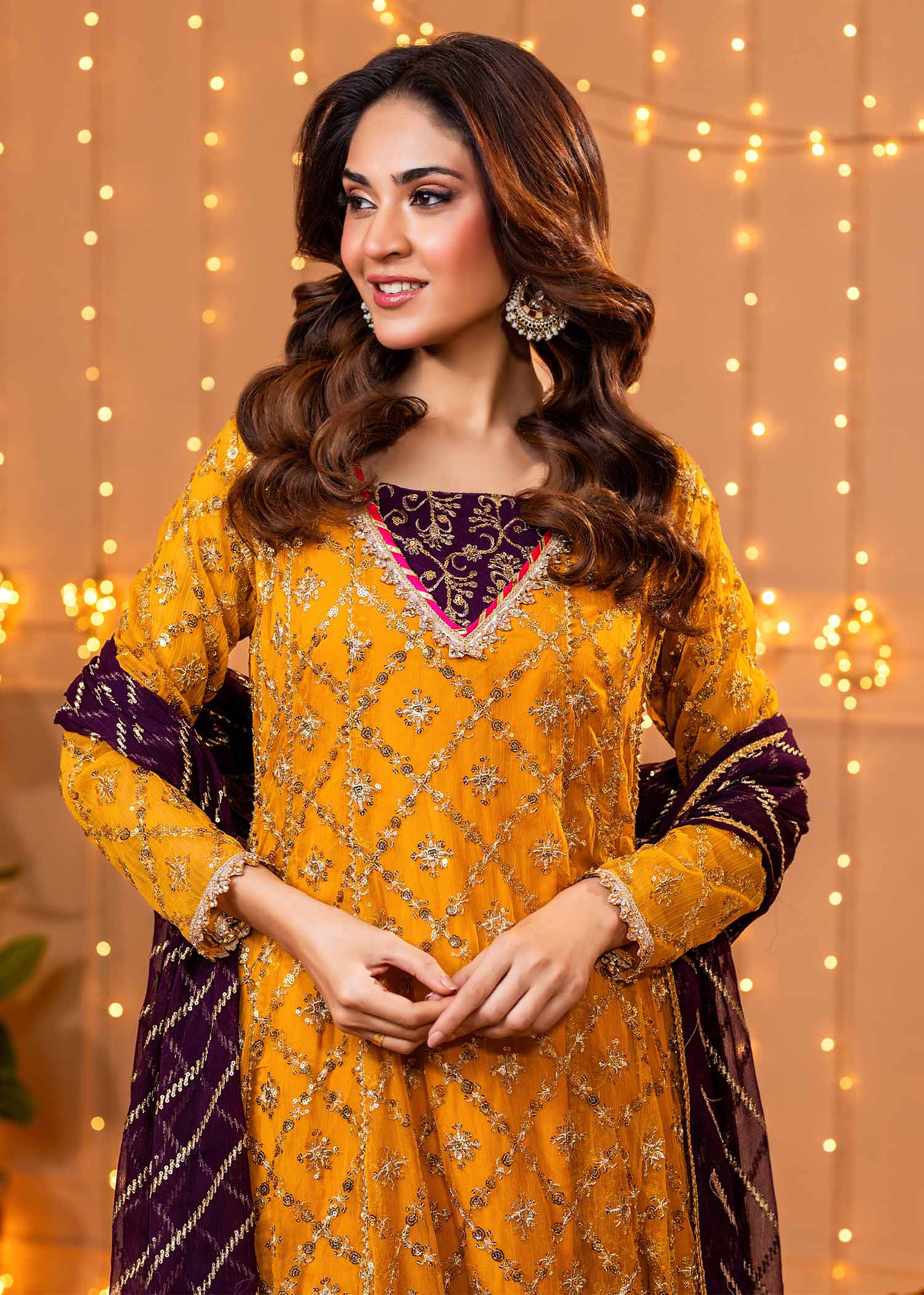 chiffon Anarkali in Mustard