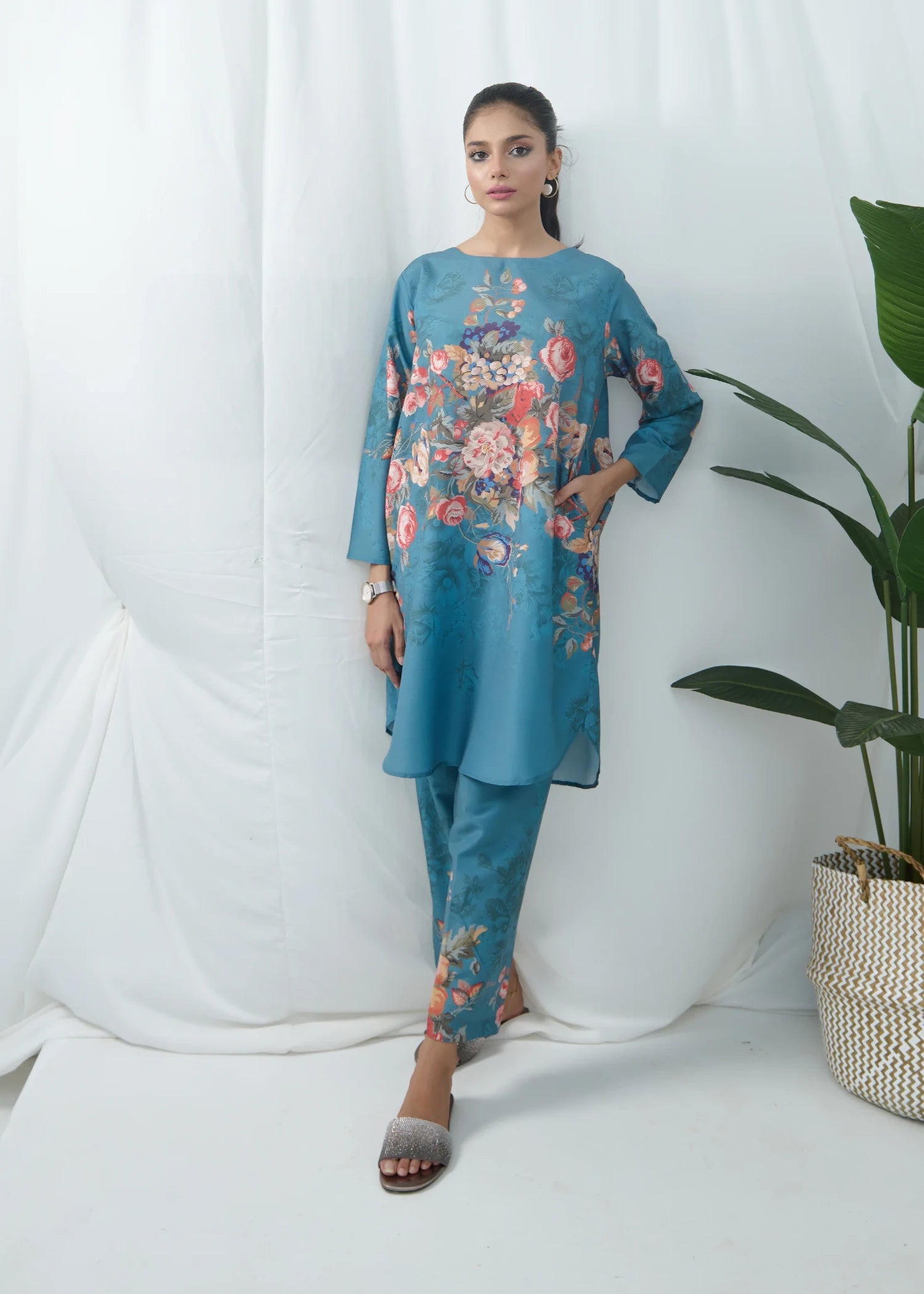 raw silk Co Ord Sets in Teal