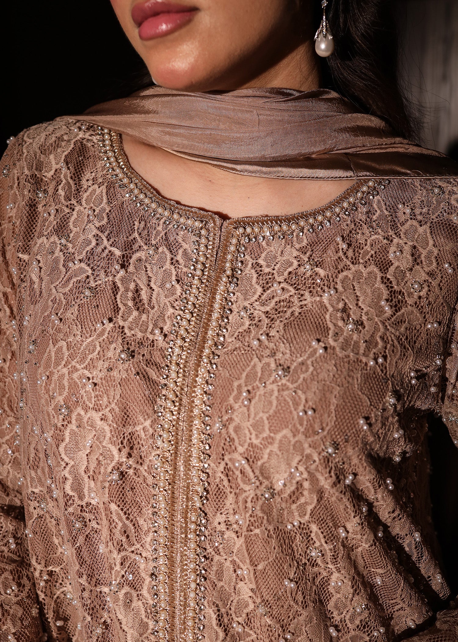 chantelle net Kurta Set in Champagne