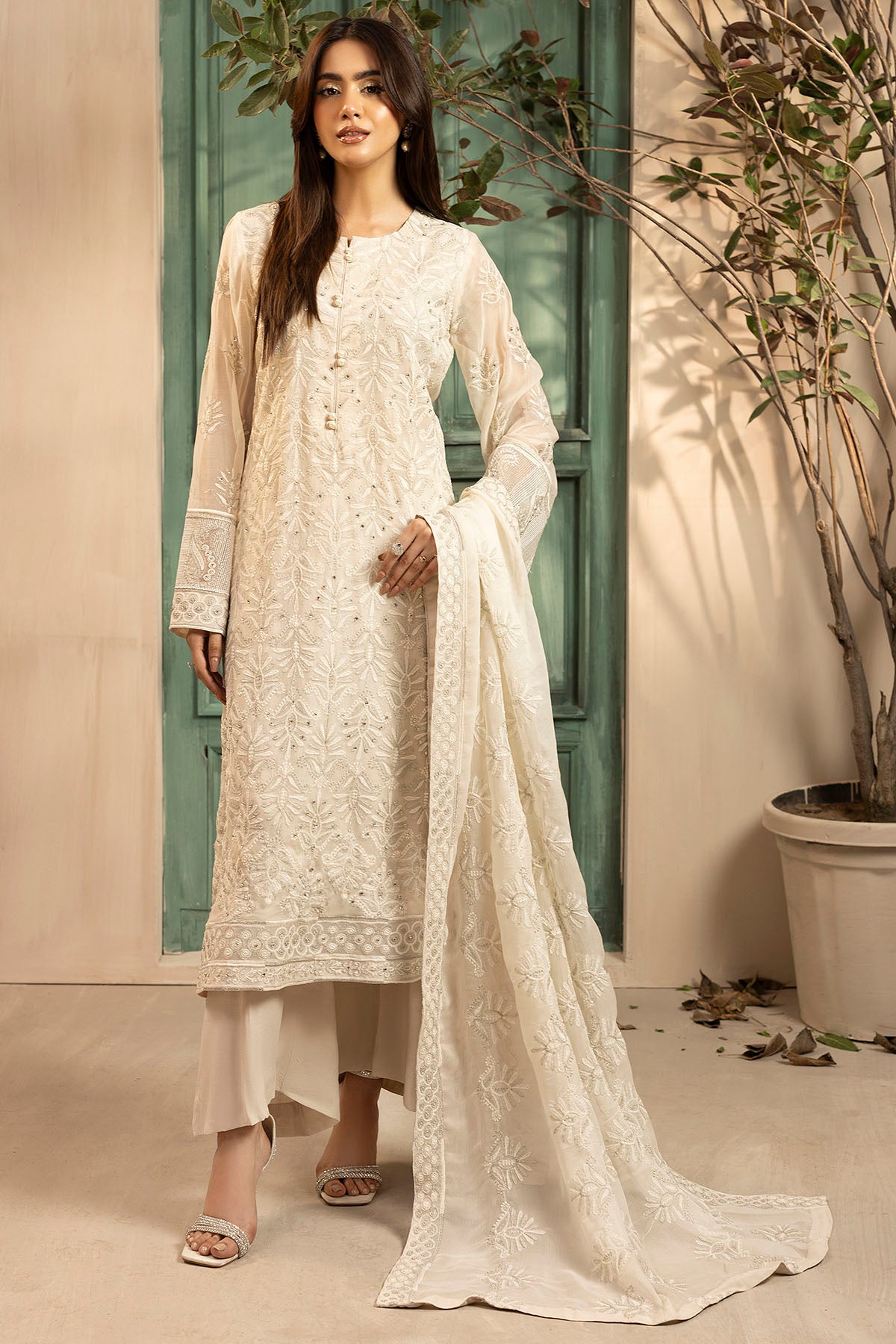 crinkle chiffon Unstitched in Ivory