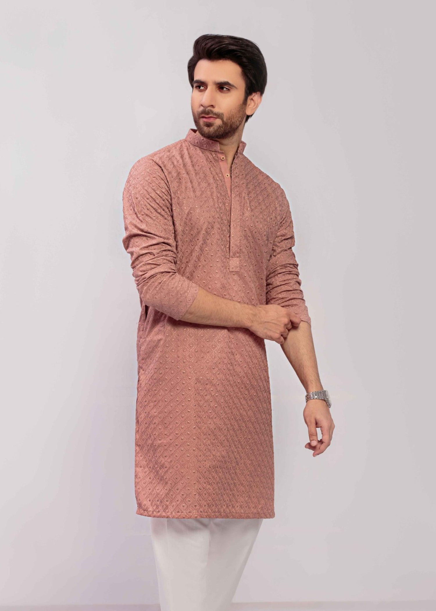 chikankari cotton Kurta in Orchid pink