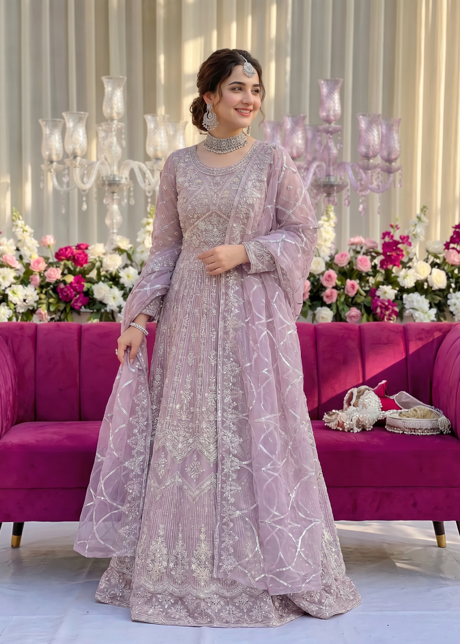 organza Pishwas in Lilac