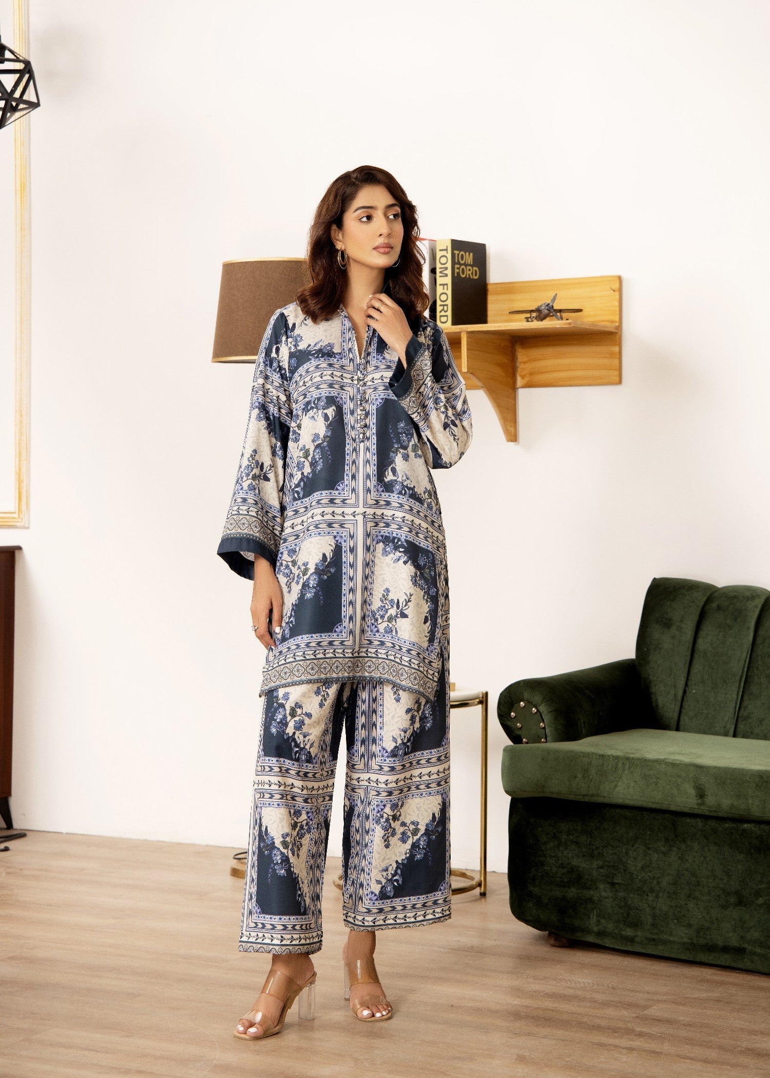 poly silk Co Ord Sets in Navy blue