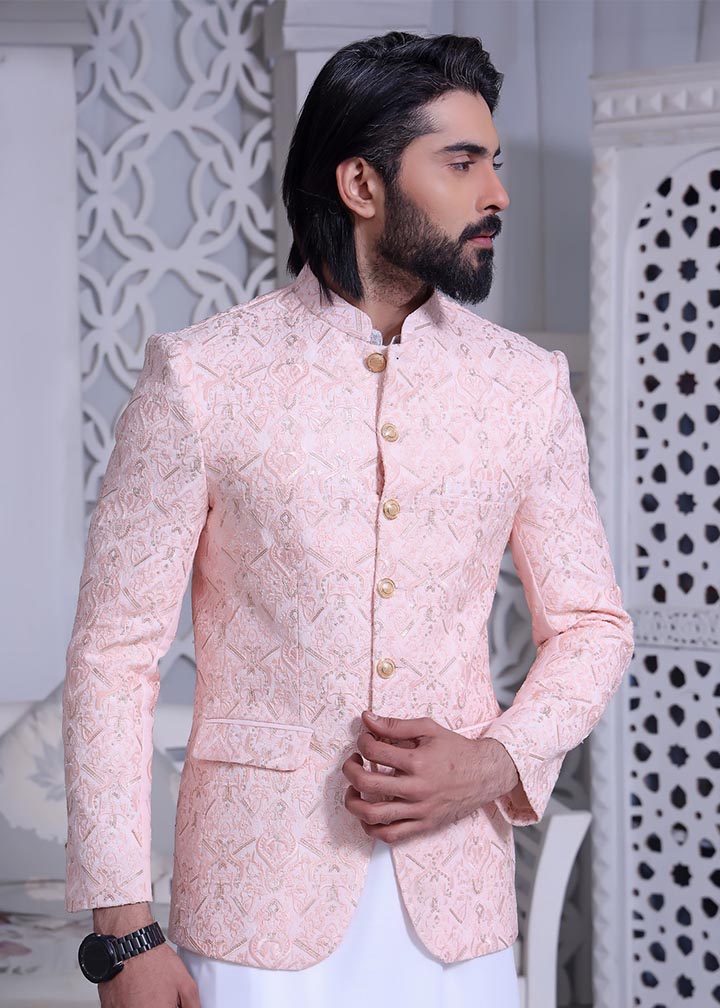 raw silk Prince Coat in Pink