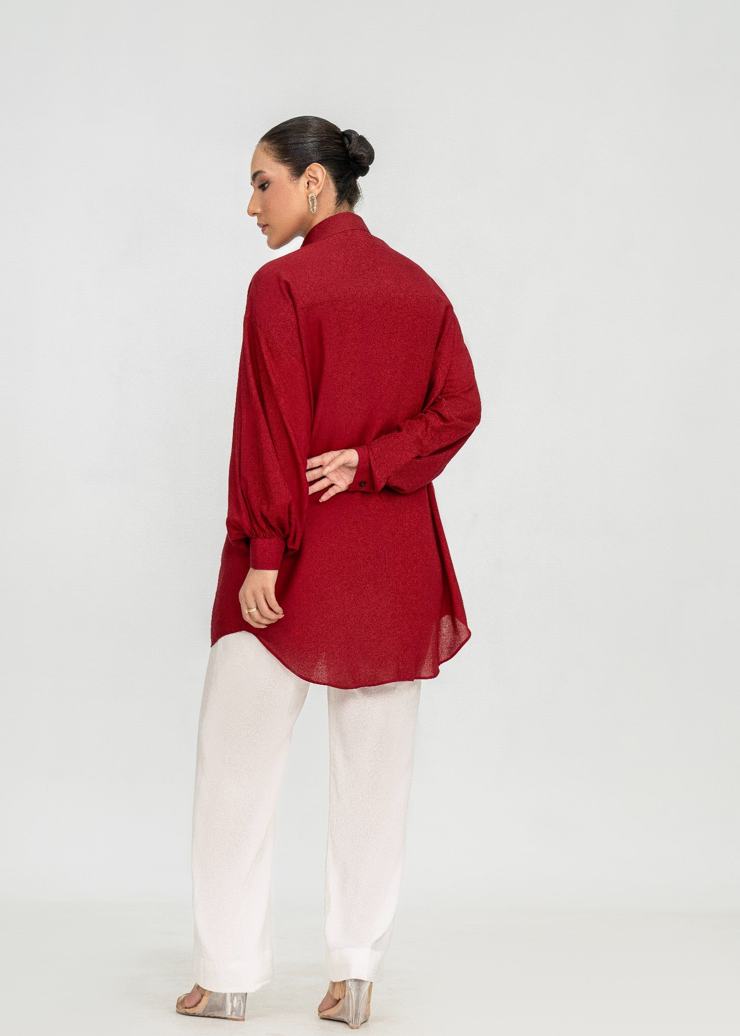 arabic lawn Top in Maroon