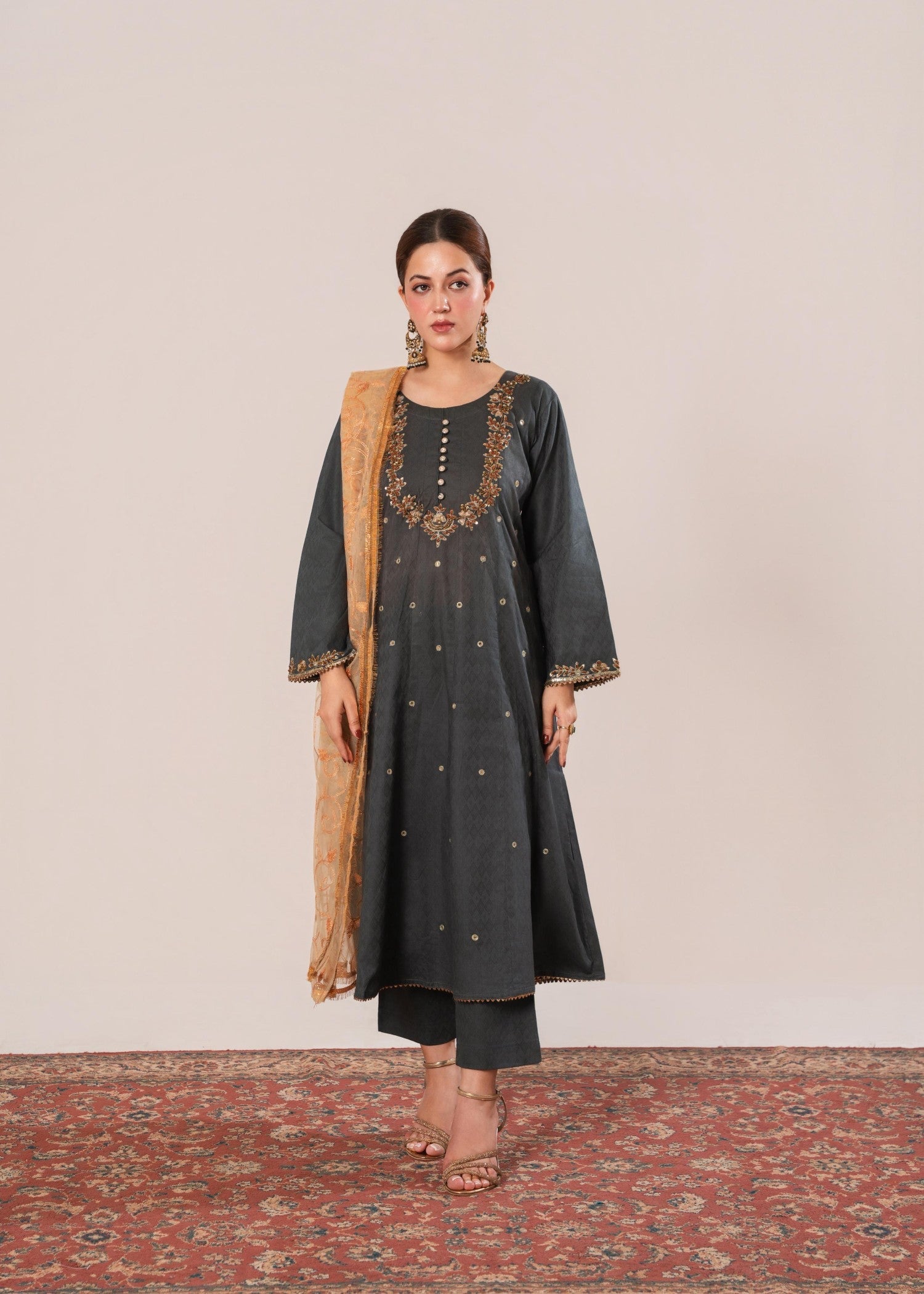 cotton Pishwas in Dark grey