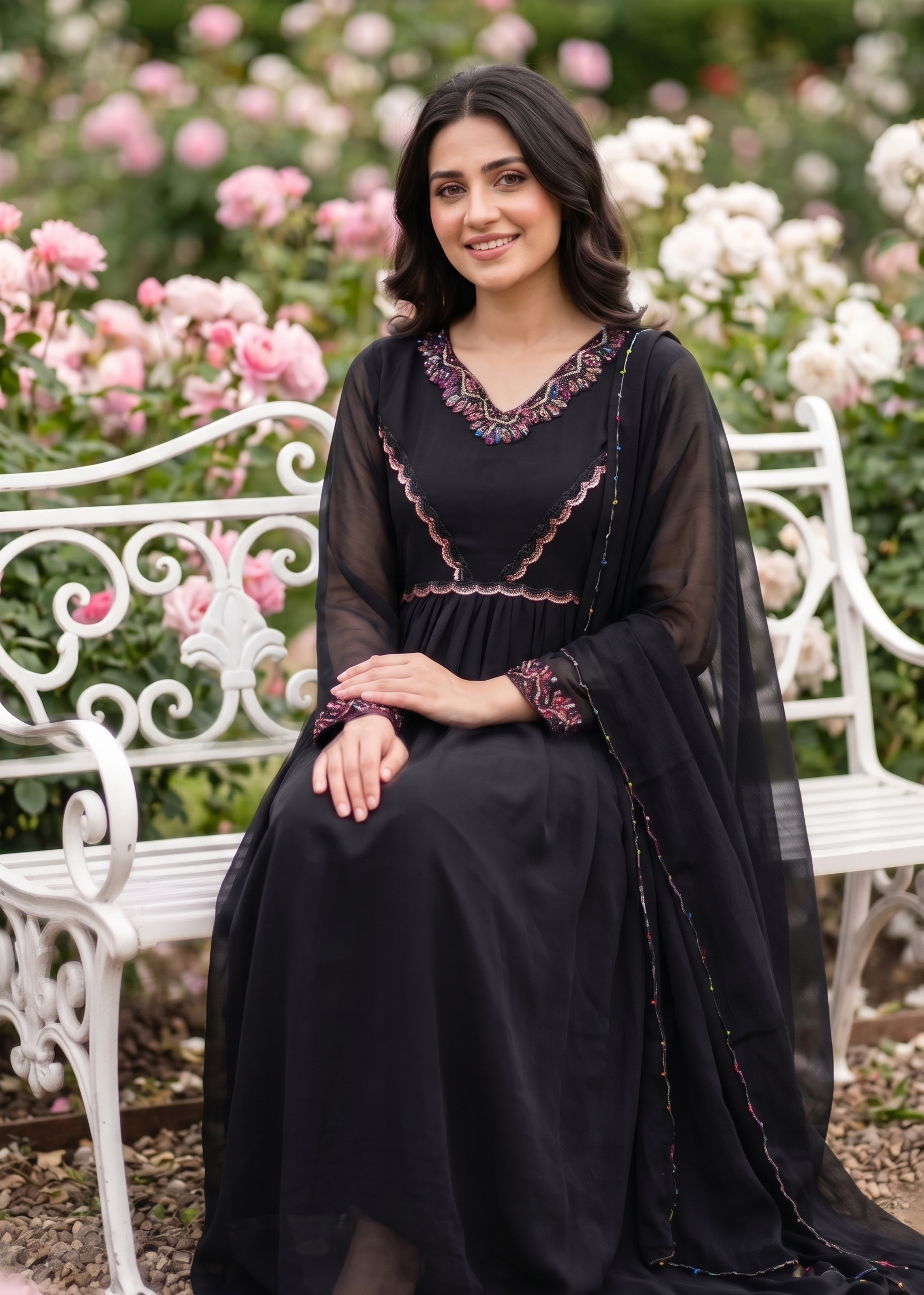 chiffon Anarkali in Black