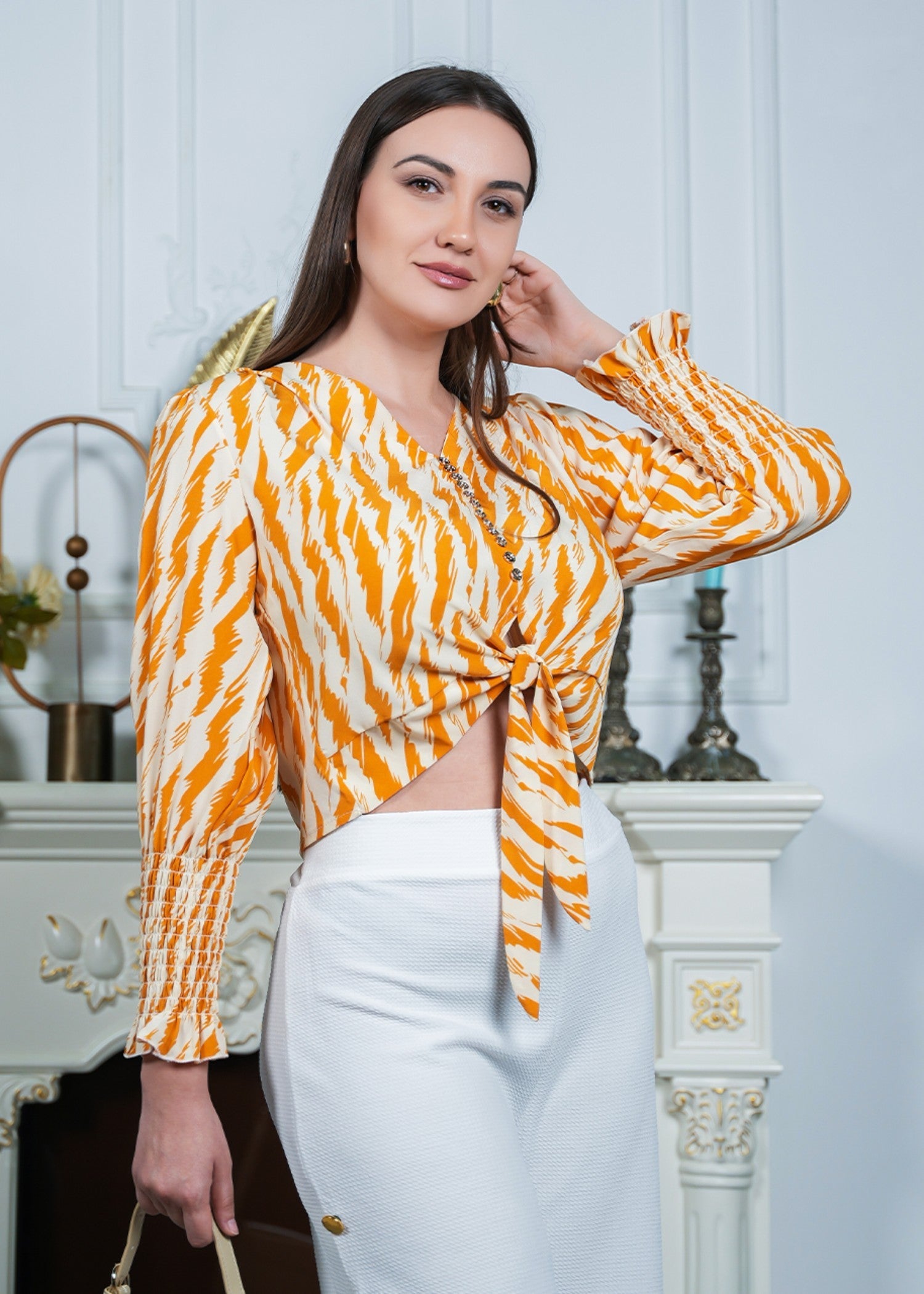 textured wash & wear Blouse in Yellow