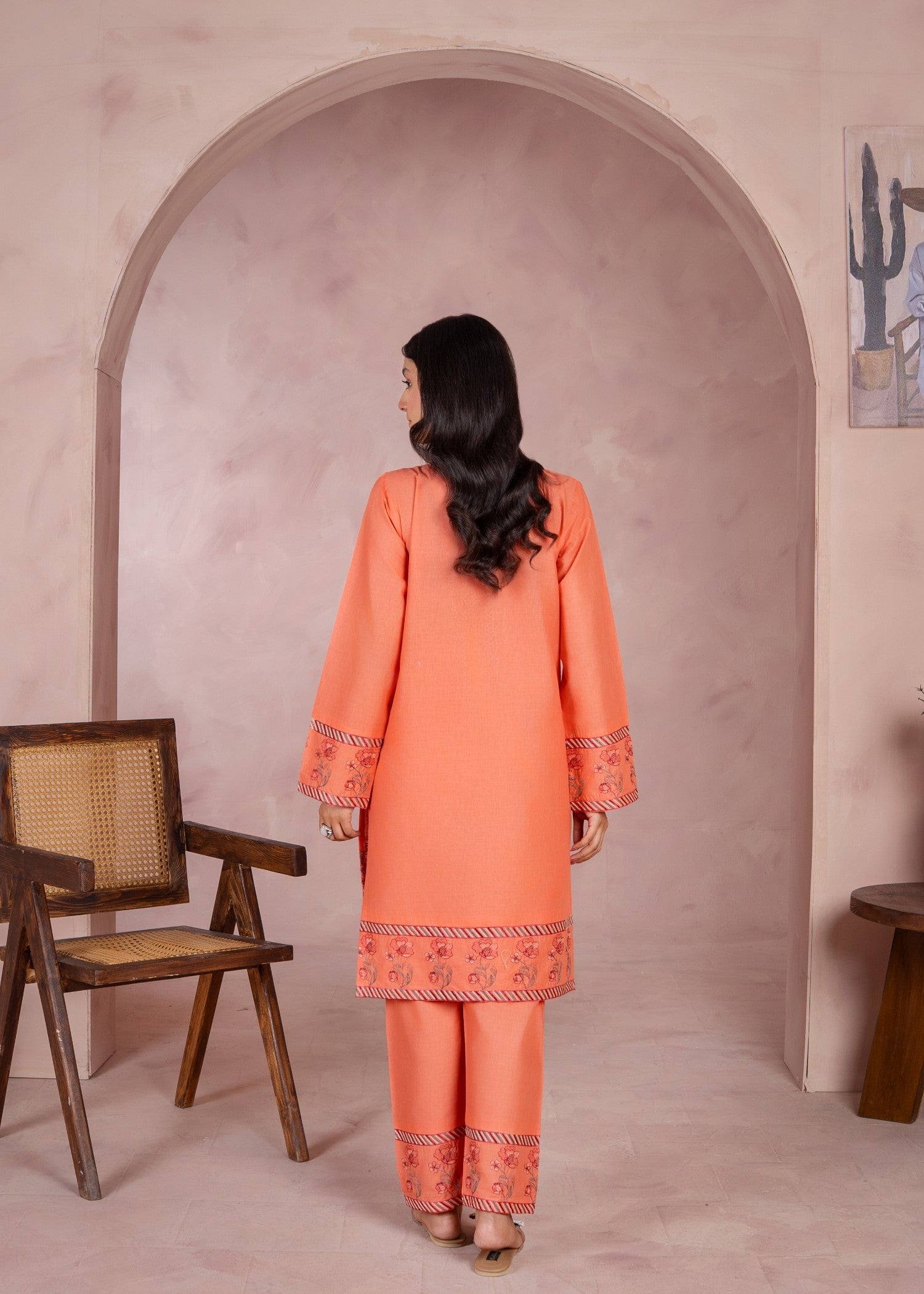 lawn Kurta Set in Coral pink