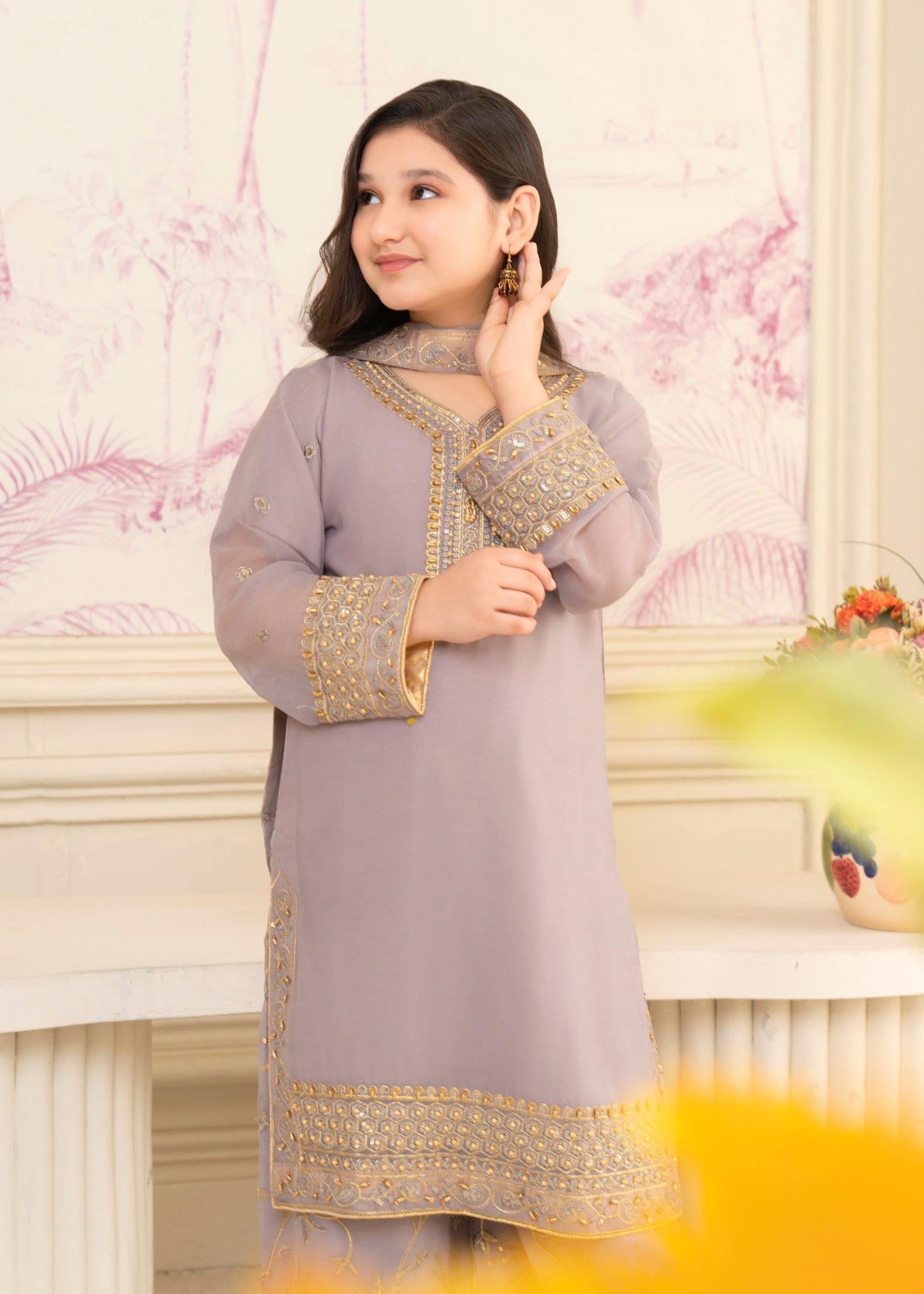 chiffon Kurta Set in Lavender