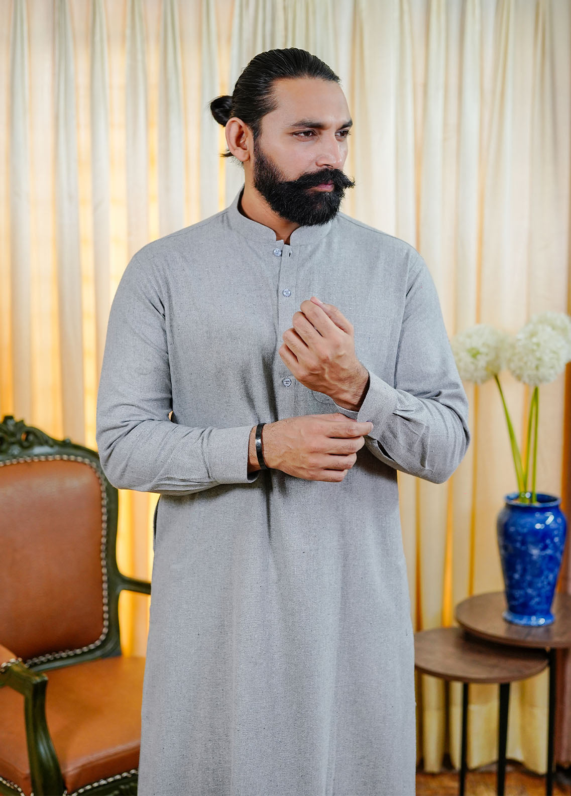 blended wool Shalwar Kameez in Grey