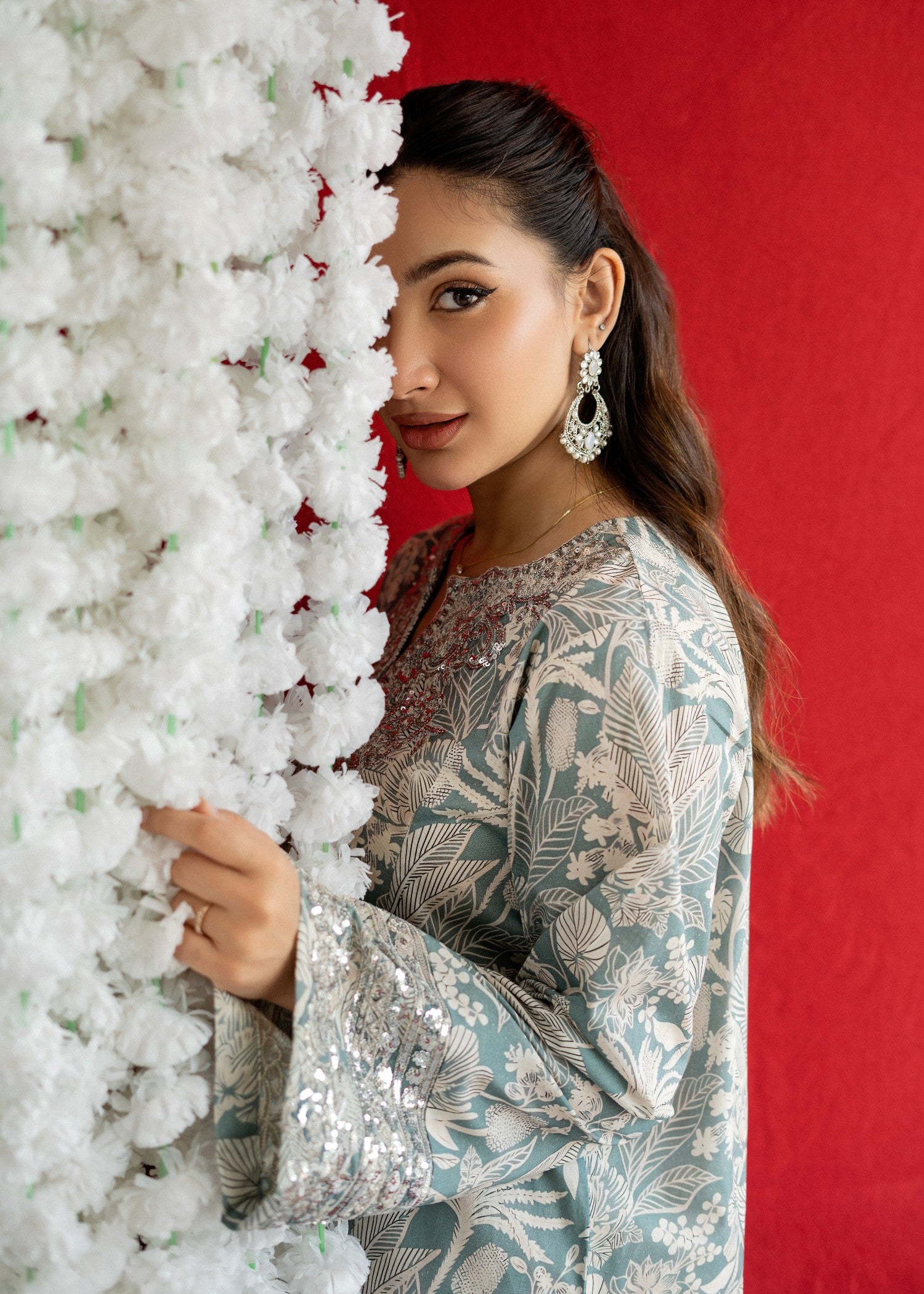 lawn Kurta Set in Duck egg grey