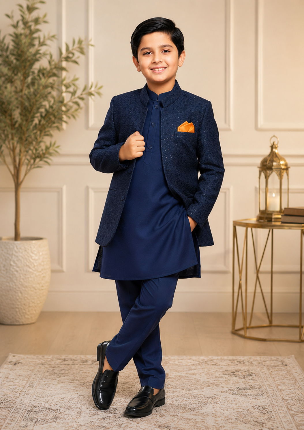 raw silk Prince Coat in Blue jay