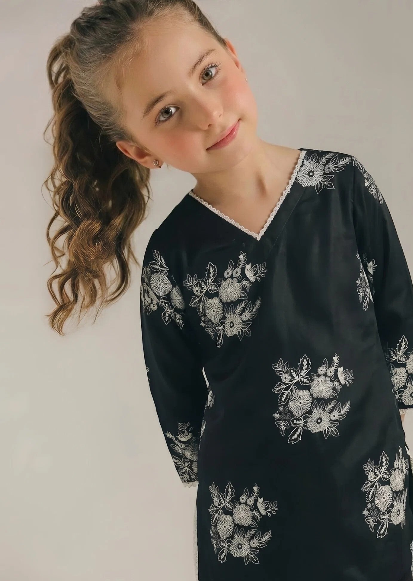poly lawn Kurta Set in Jet black