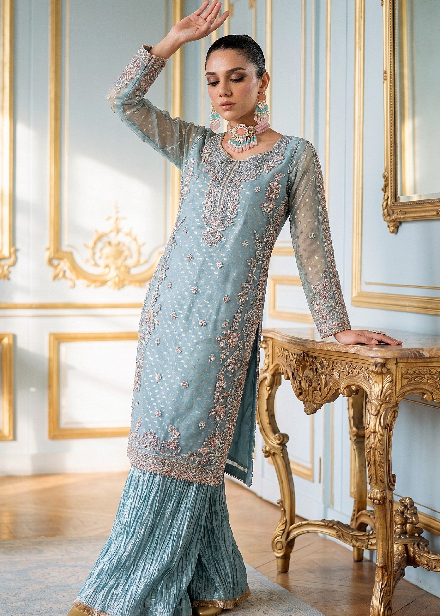 net Sharara in Ice blue