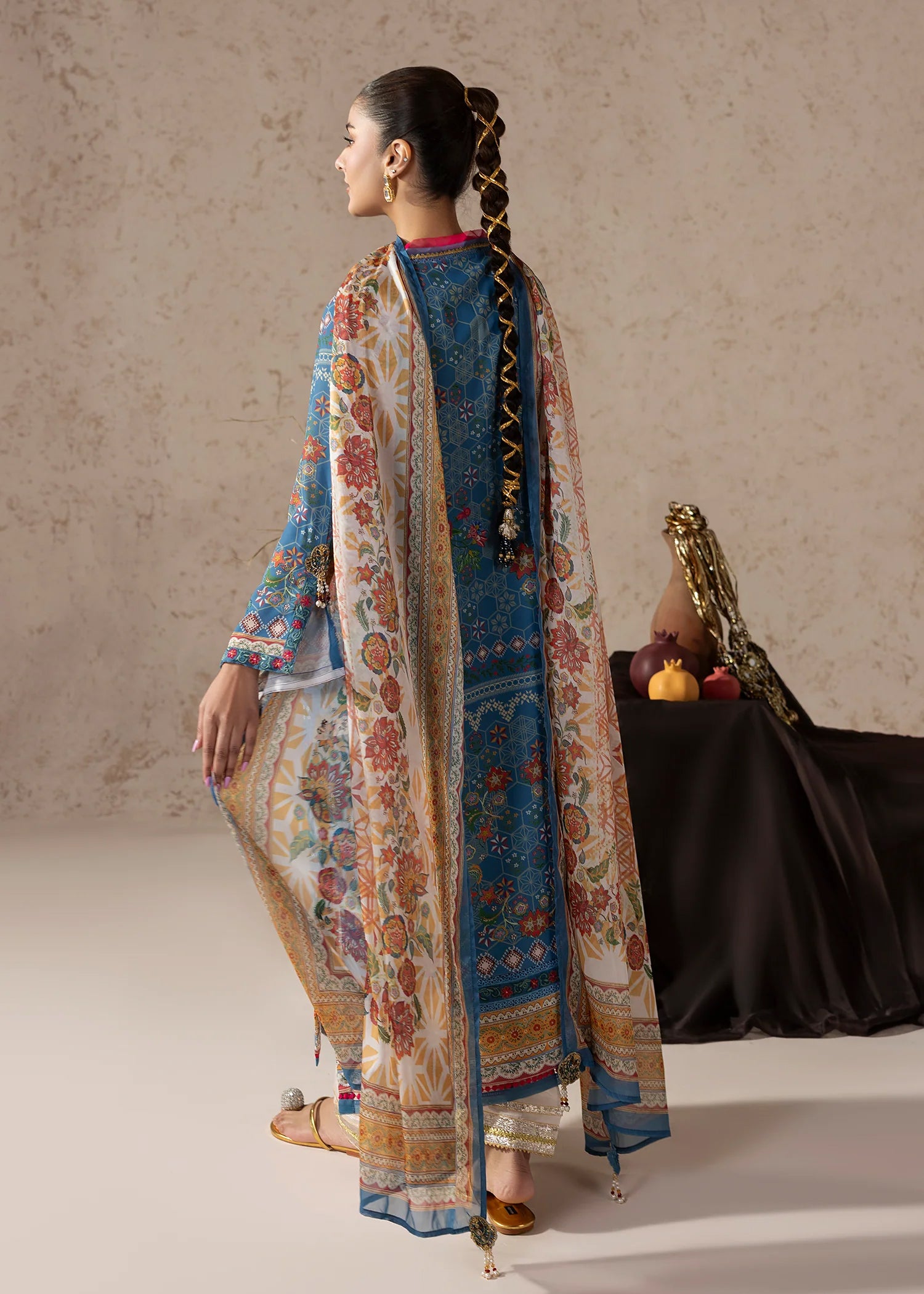 georgette Kurta Set in Steel blue