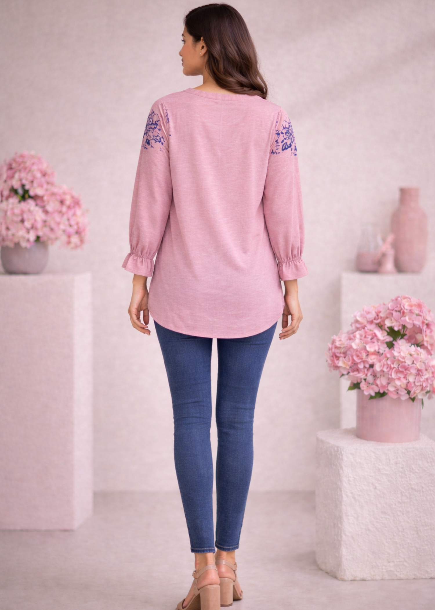 cotton karandi Tunic in Pastel pink