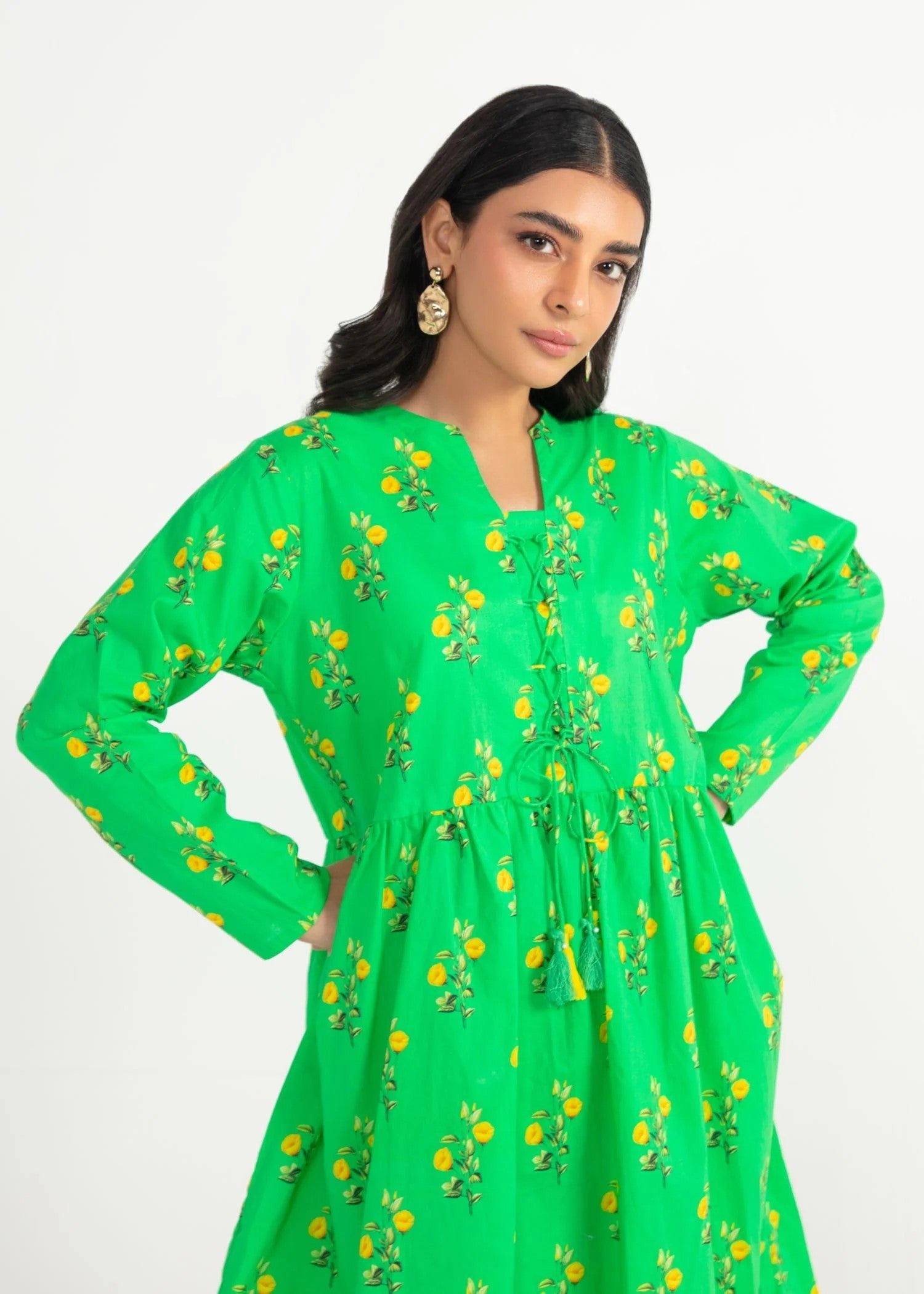 cambric Short Frock in Green