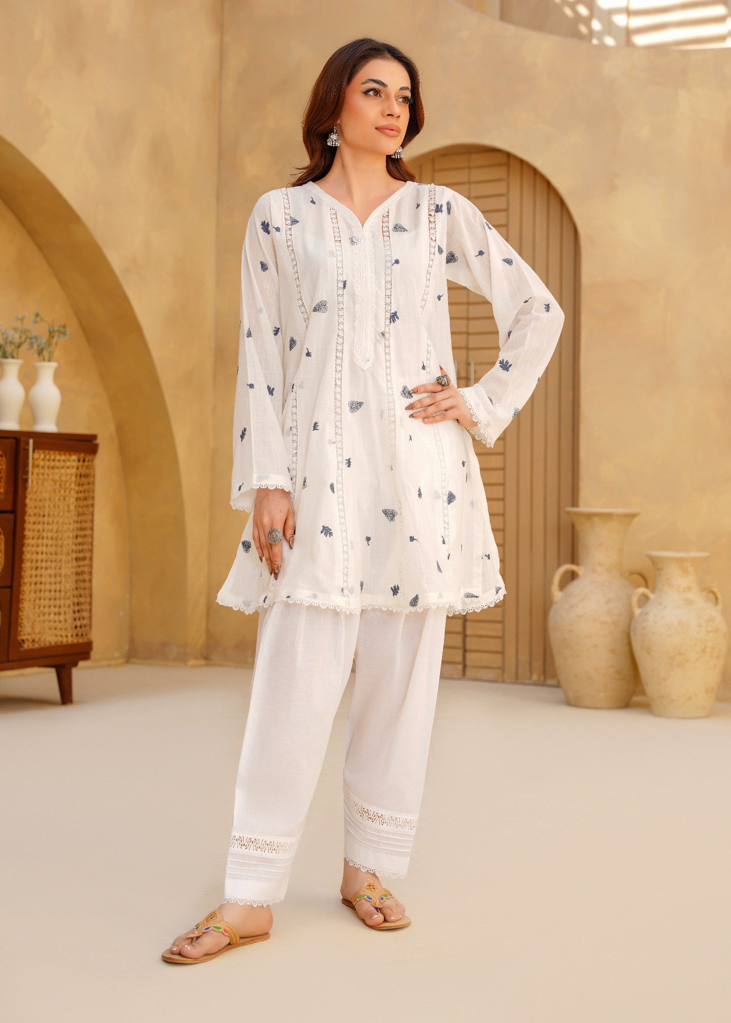 swiss lawn Short Frock in White