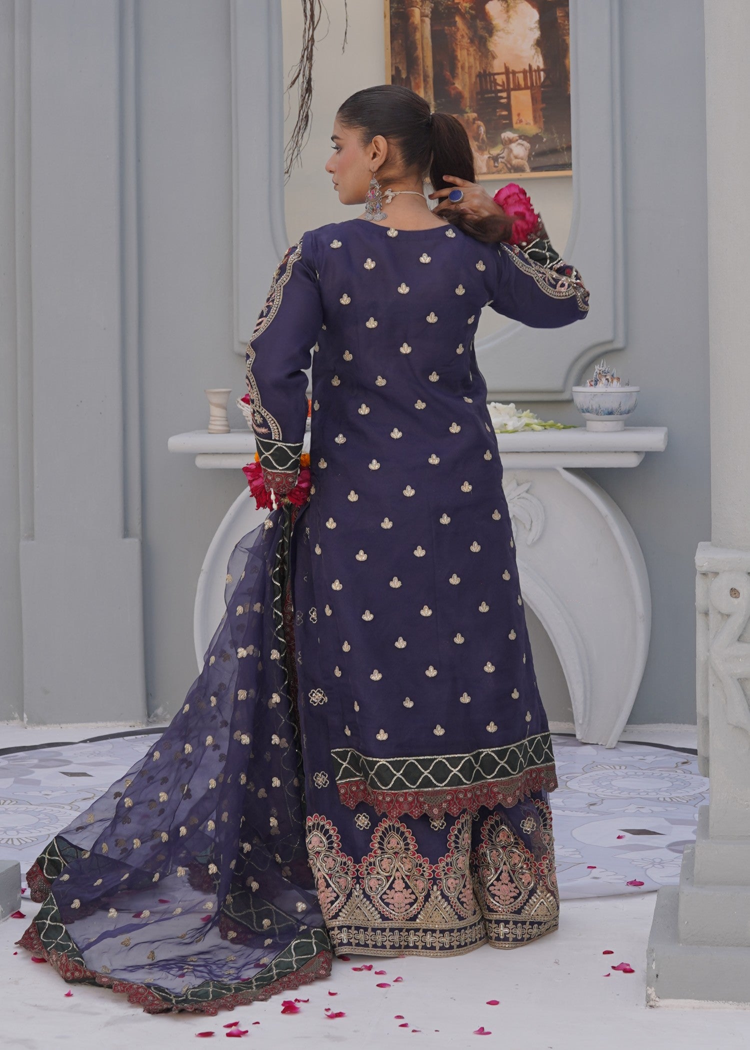 organza Sharara in Navy blue