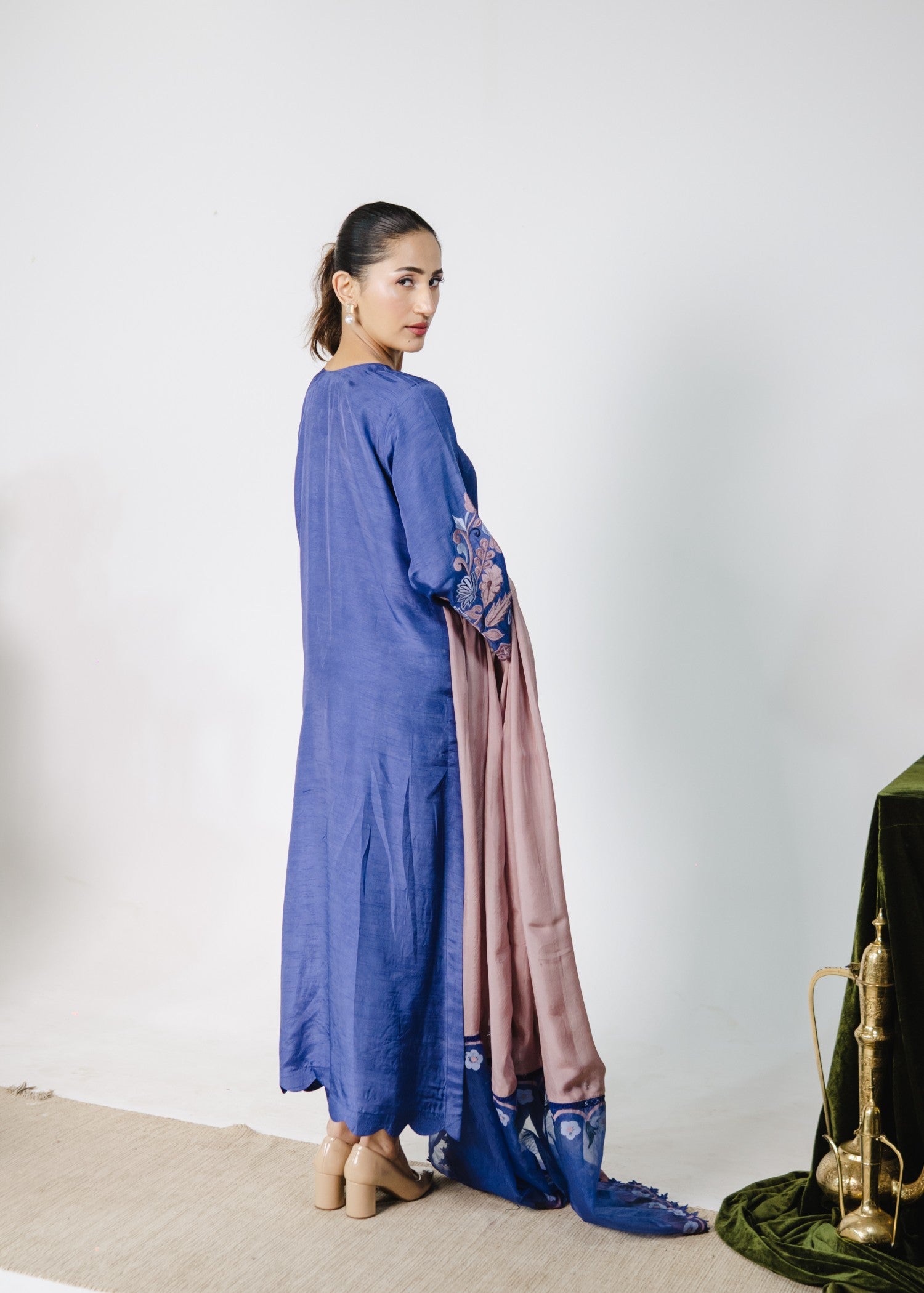 korean raw silk Kurta Set in Blue