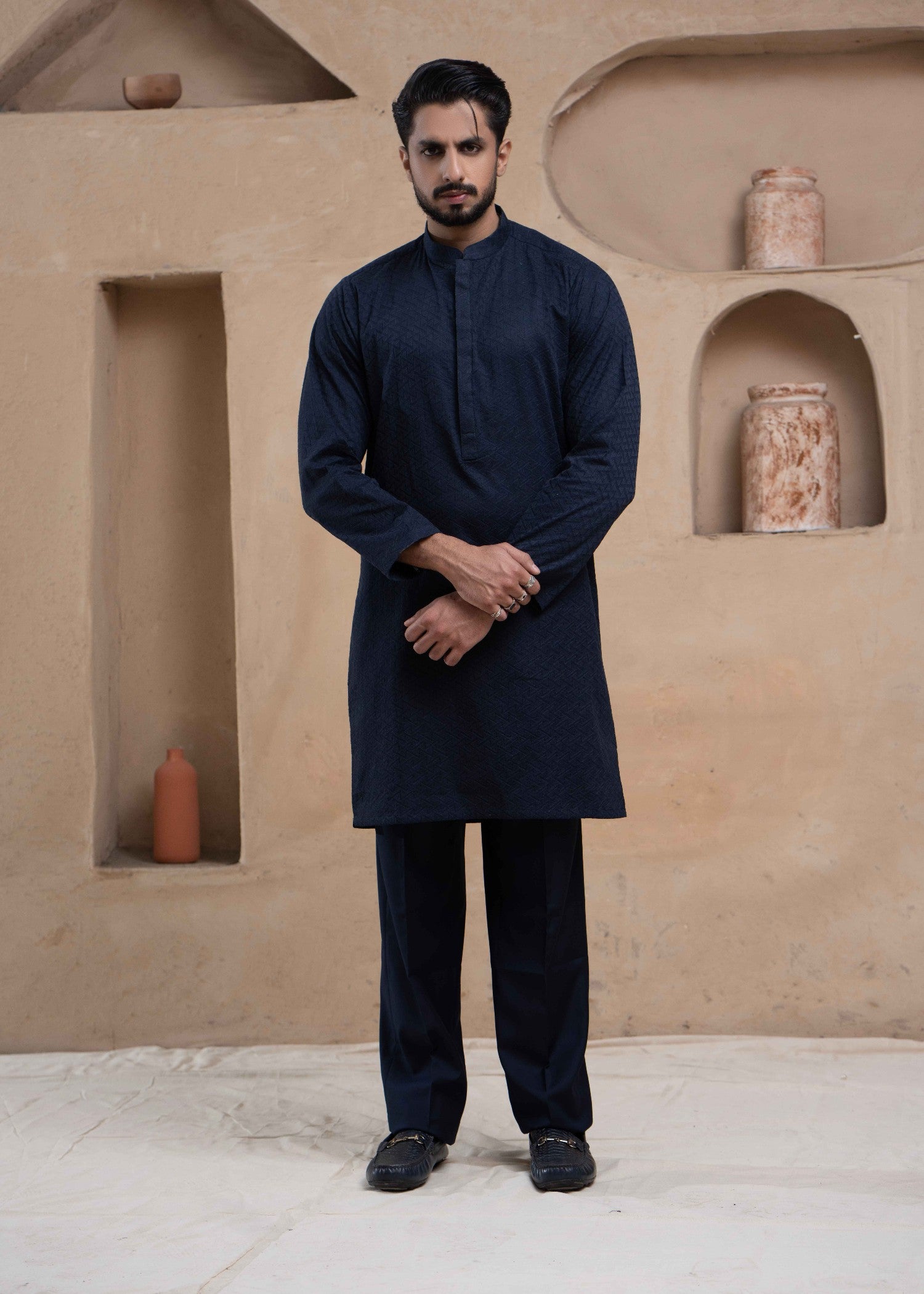 chikankari cotton Kurta in Navy blue