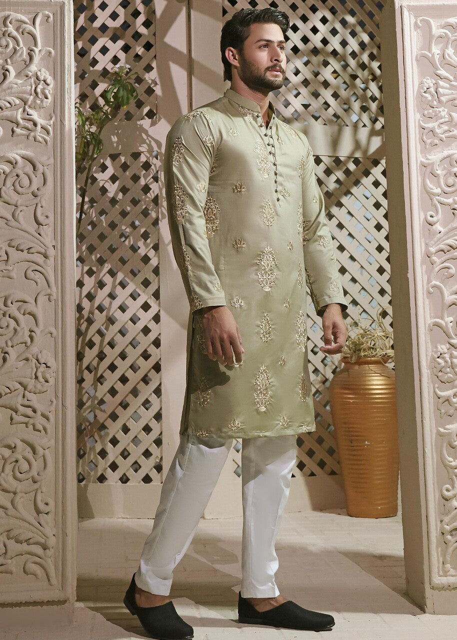 cotton silk Kurta in Pistachio green