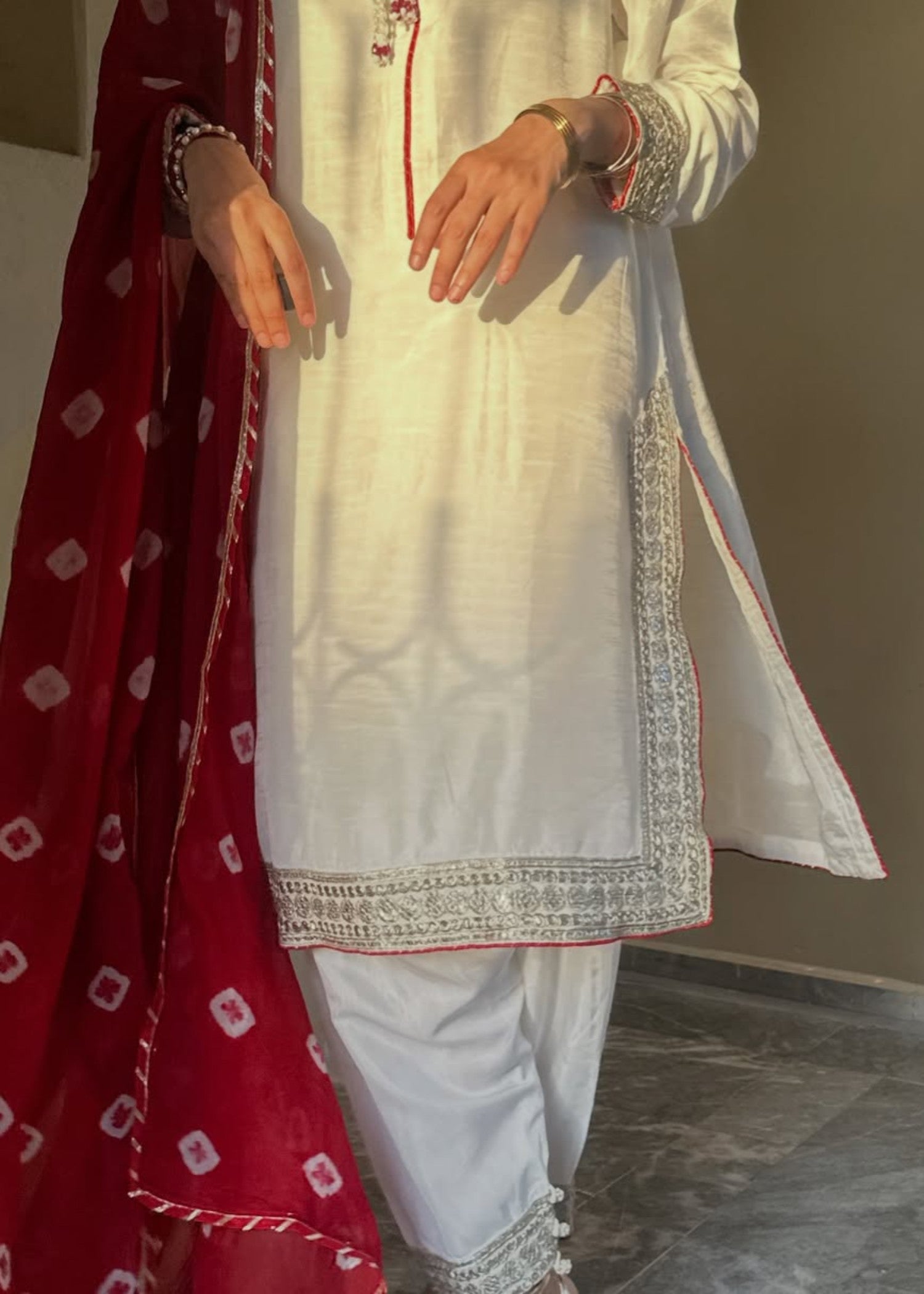 korean raw silk Kurta Set in Pearl white