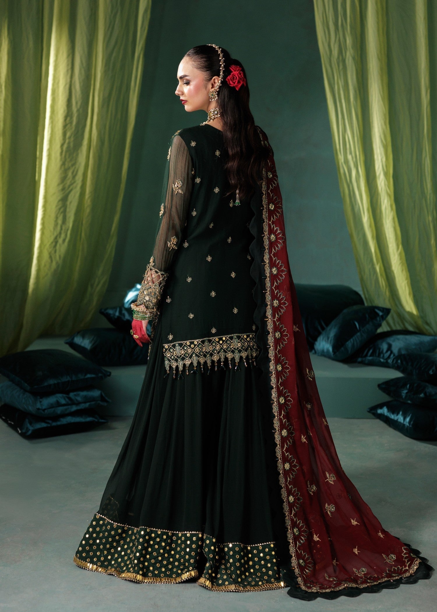 chiffon Unstitched in Dark green