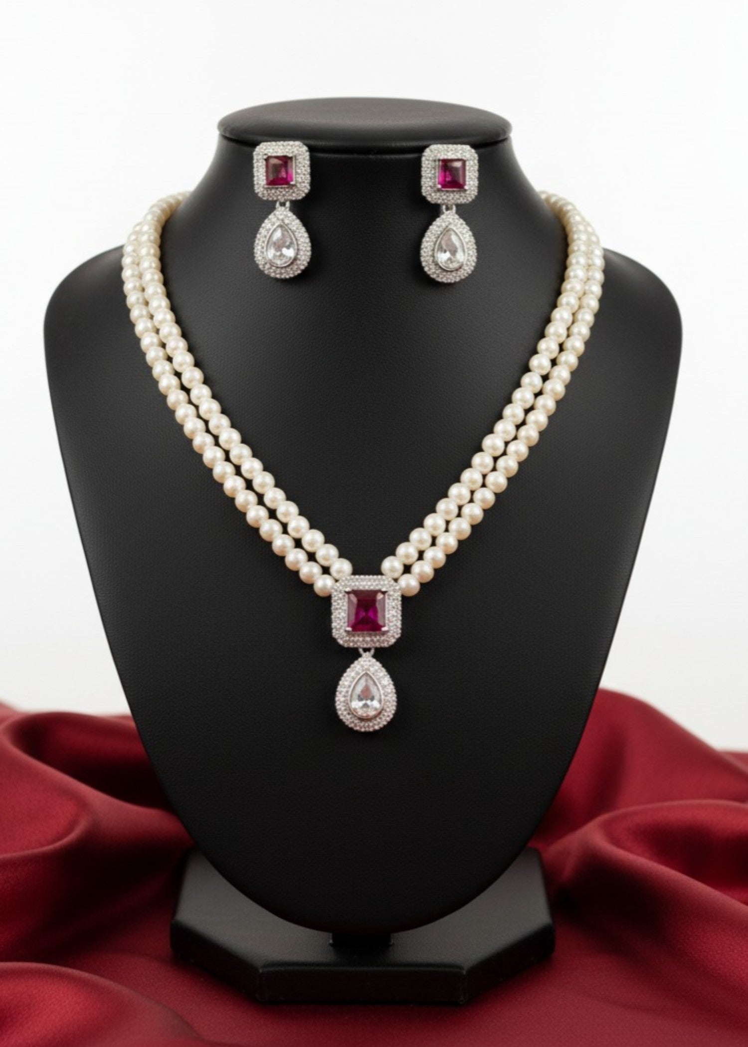 Jewelry Set in White, ruby red Color by - Trendy Women Jewelry Set OGL9677