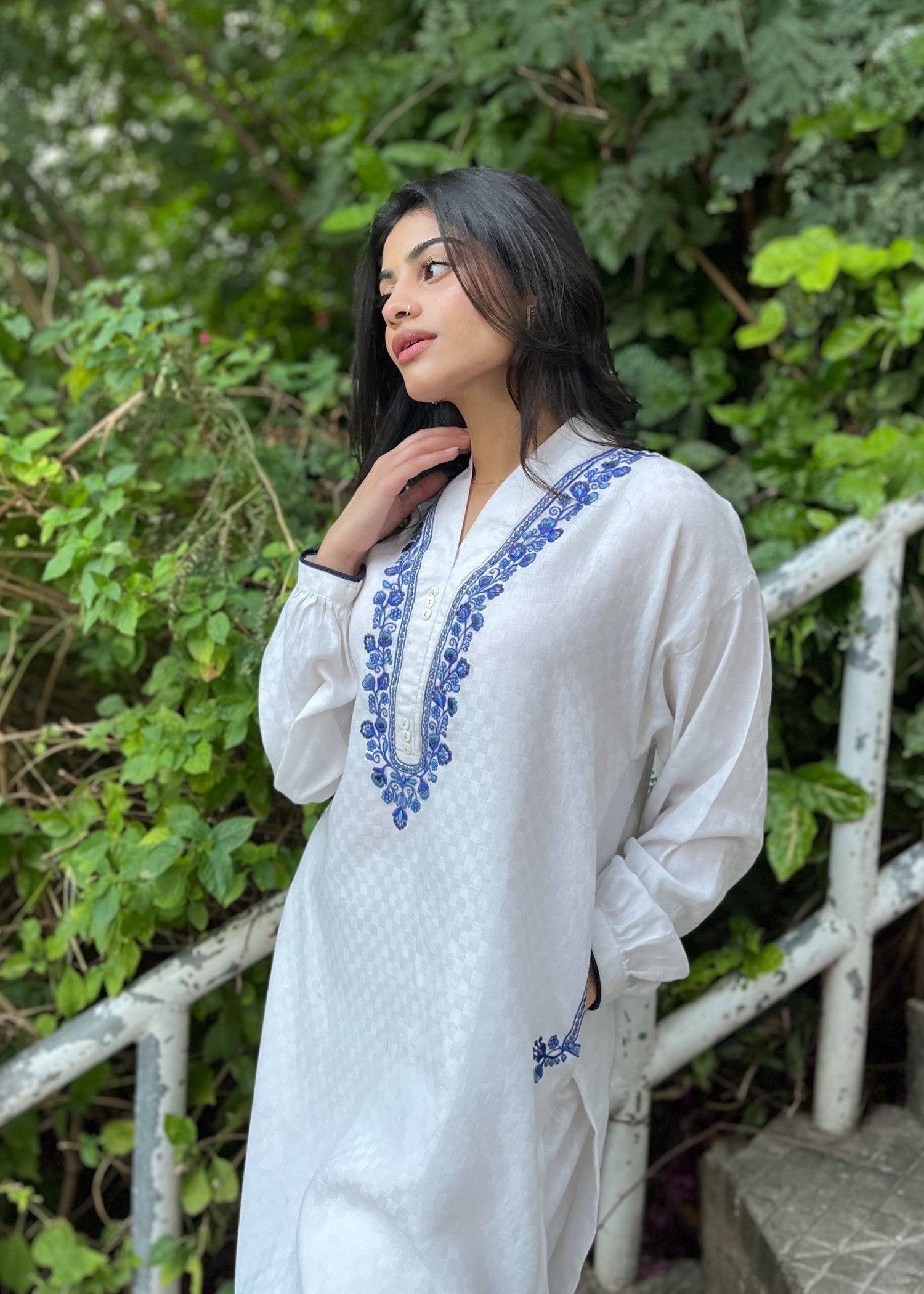 self jacquard Kurta Set in Off-white
