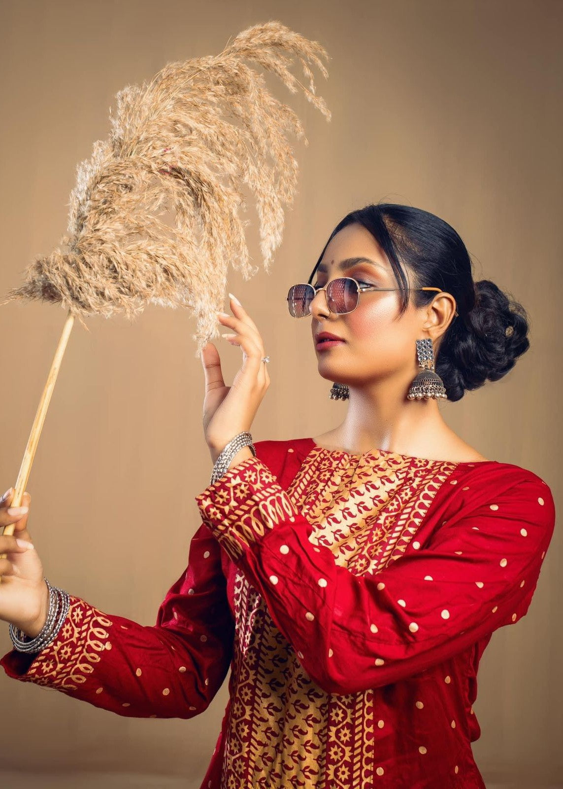 linen Lehenga in Maroon
