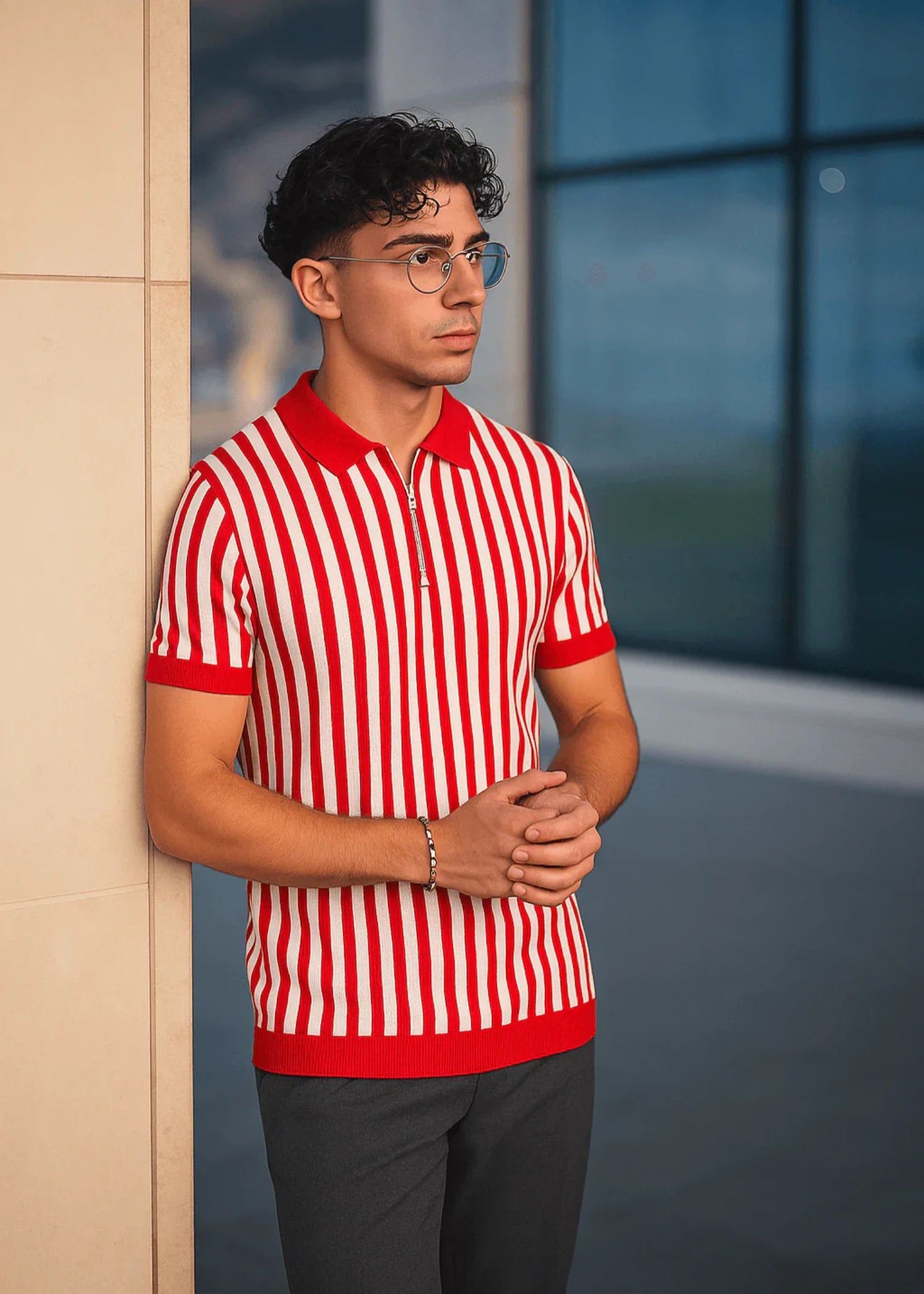 cotton Polo Shirt in Red, white - view 2