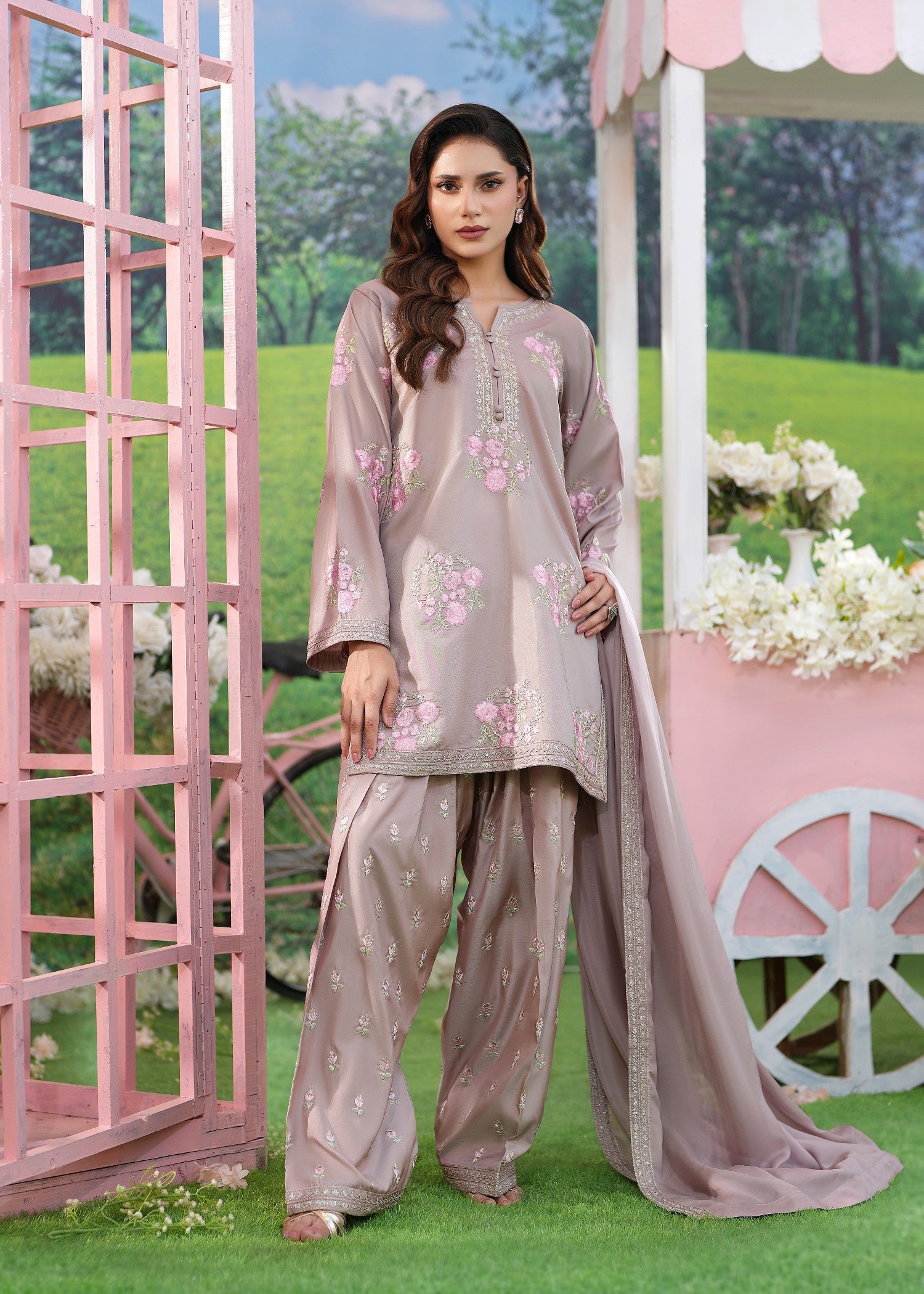 kattan silk Kurta Set in Lavender mist