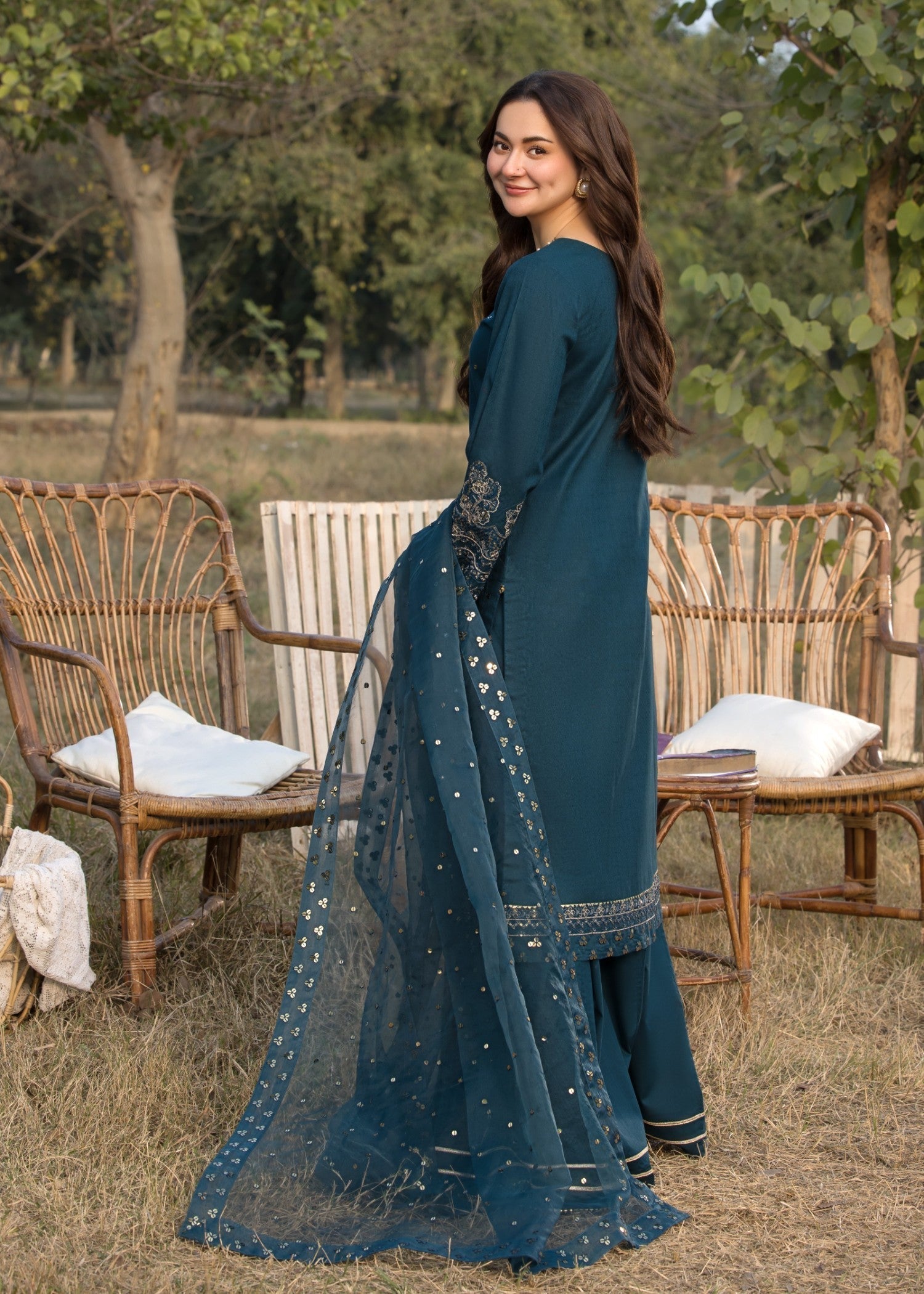 cotton dobby Sharara in Teal