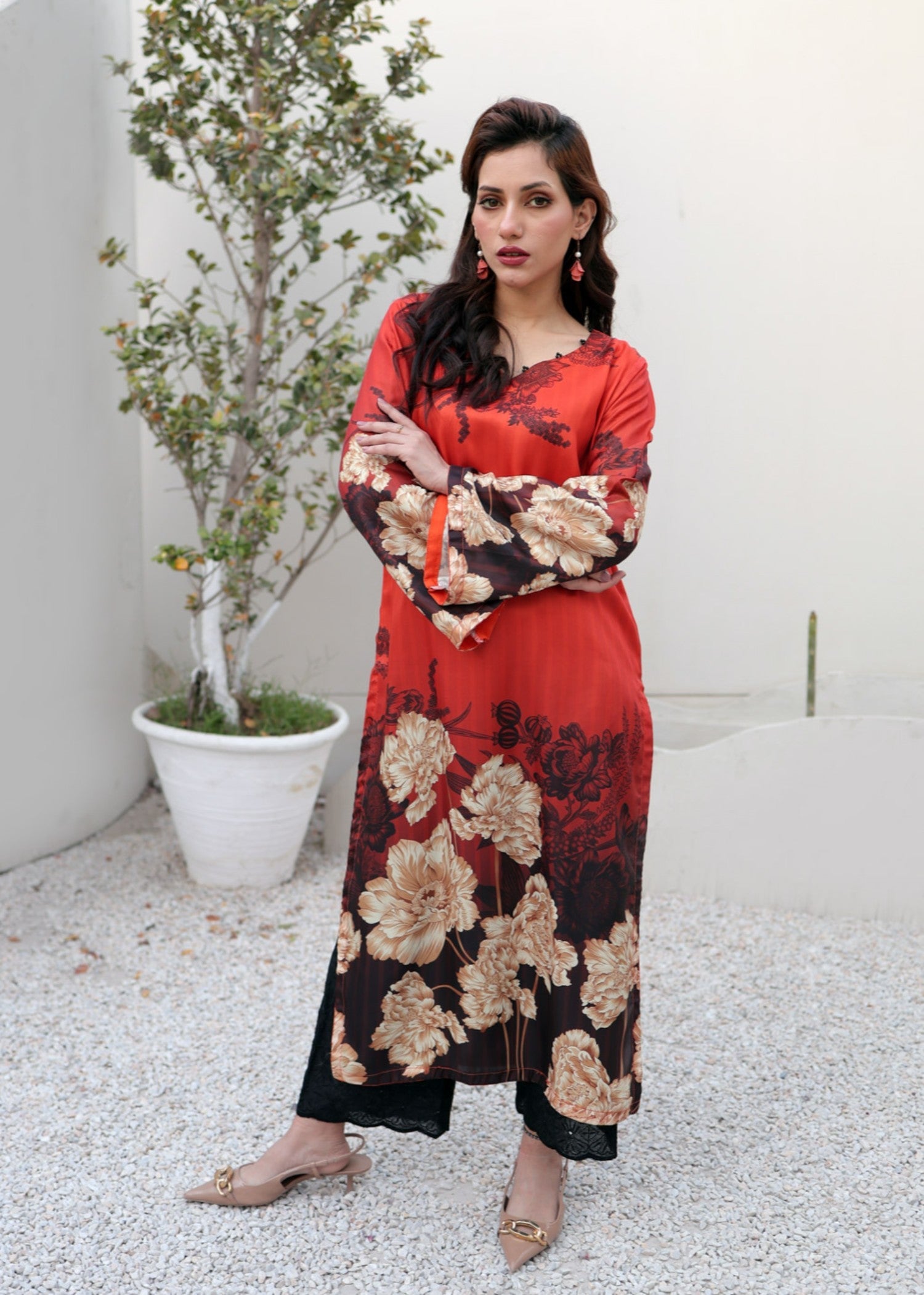 raw silk Kurti in Rust orange