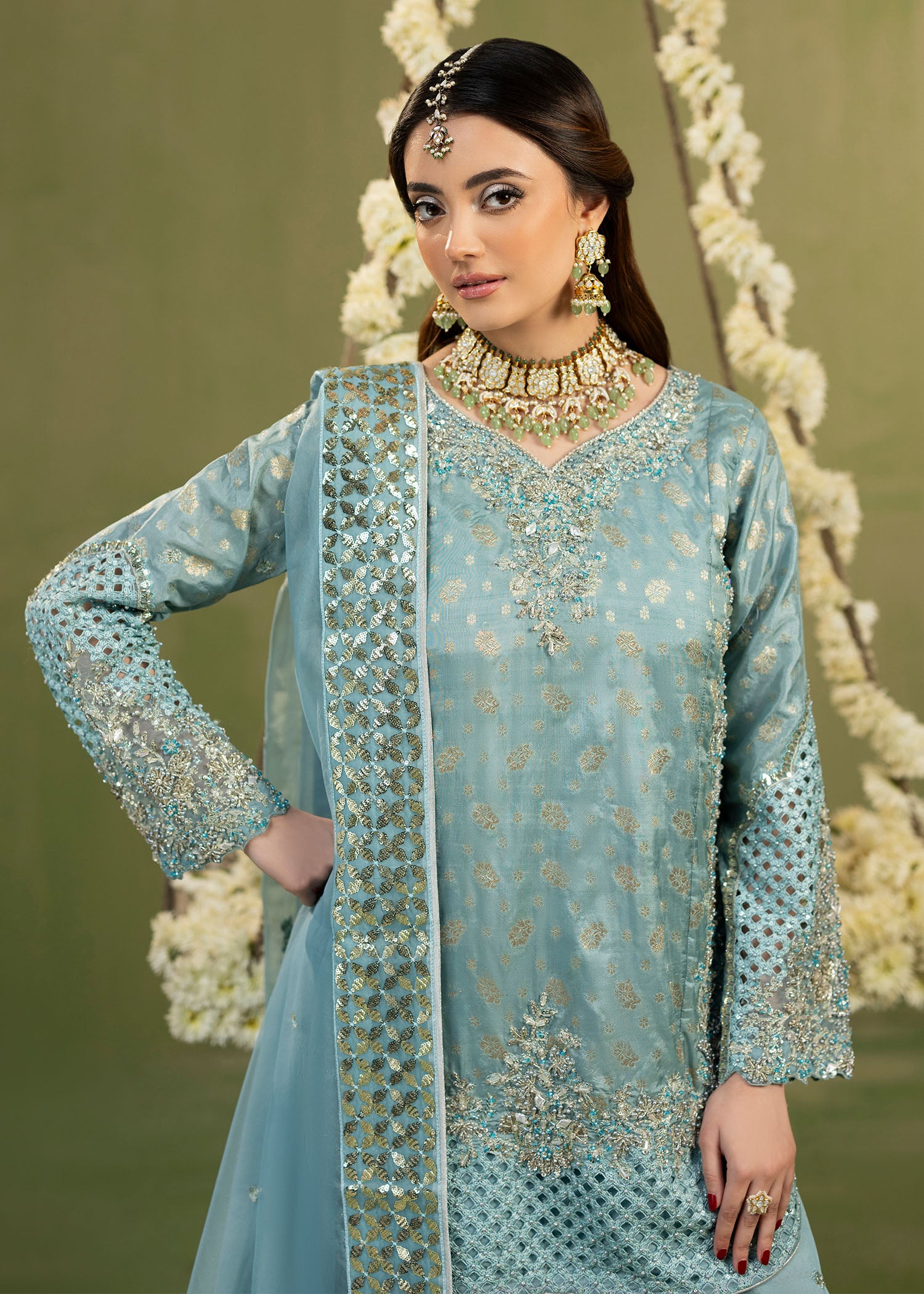 jamawar Sharara in Powder blue